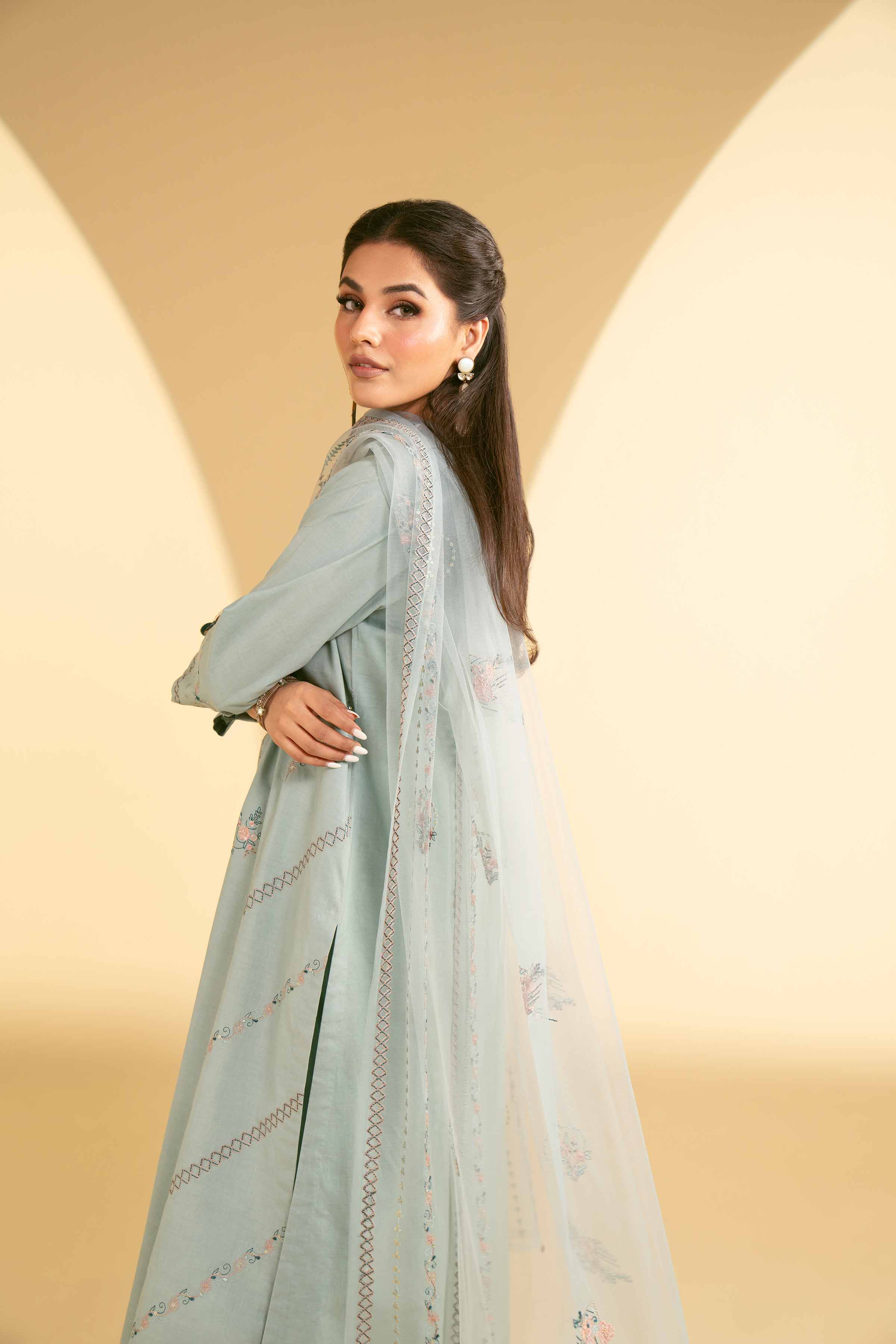 NishatUK - Blue Embroidered  Lawn 3-piece ready to wear Suit