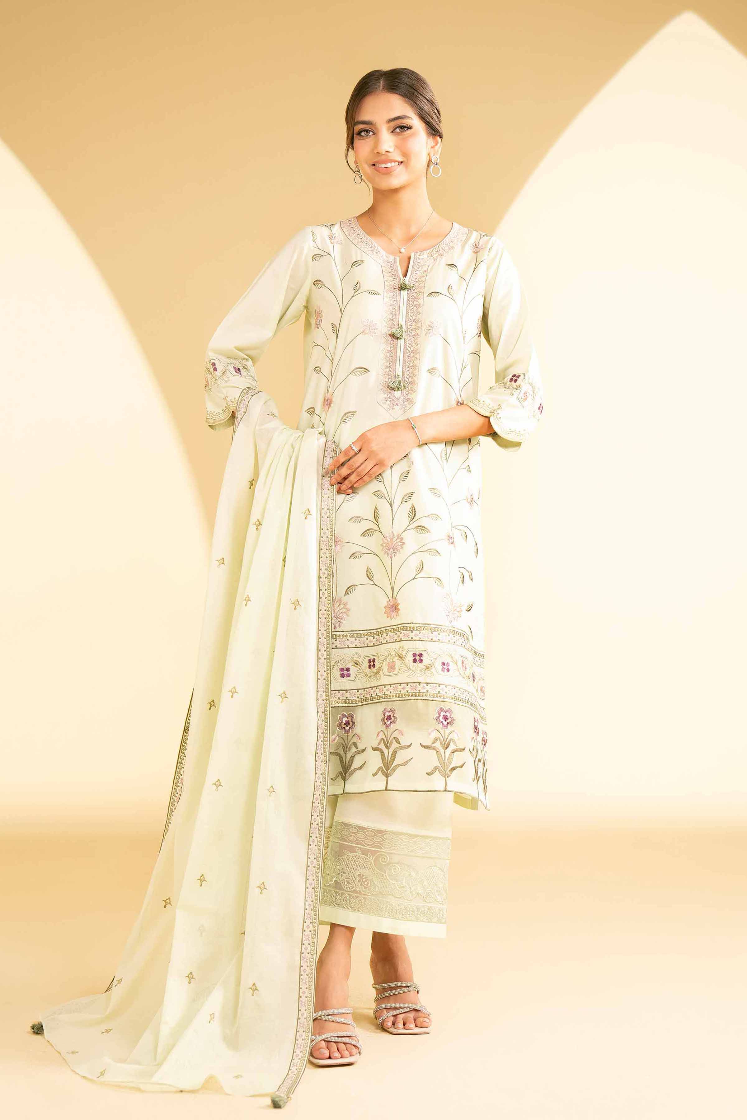 NishatUK - Green Embroidered   Cambric 3-piece ready to wear Suit