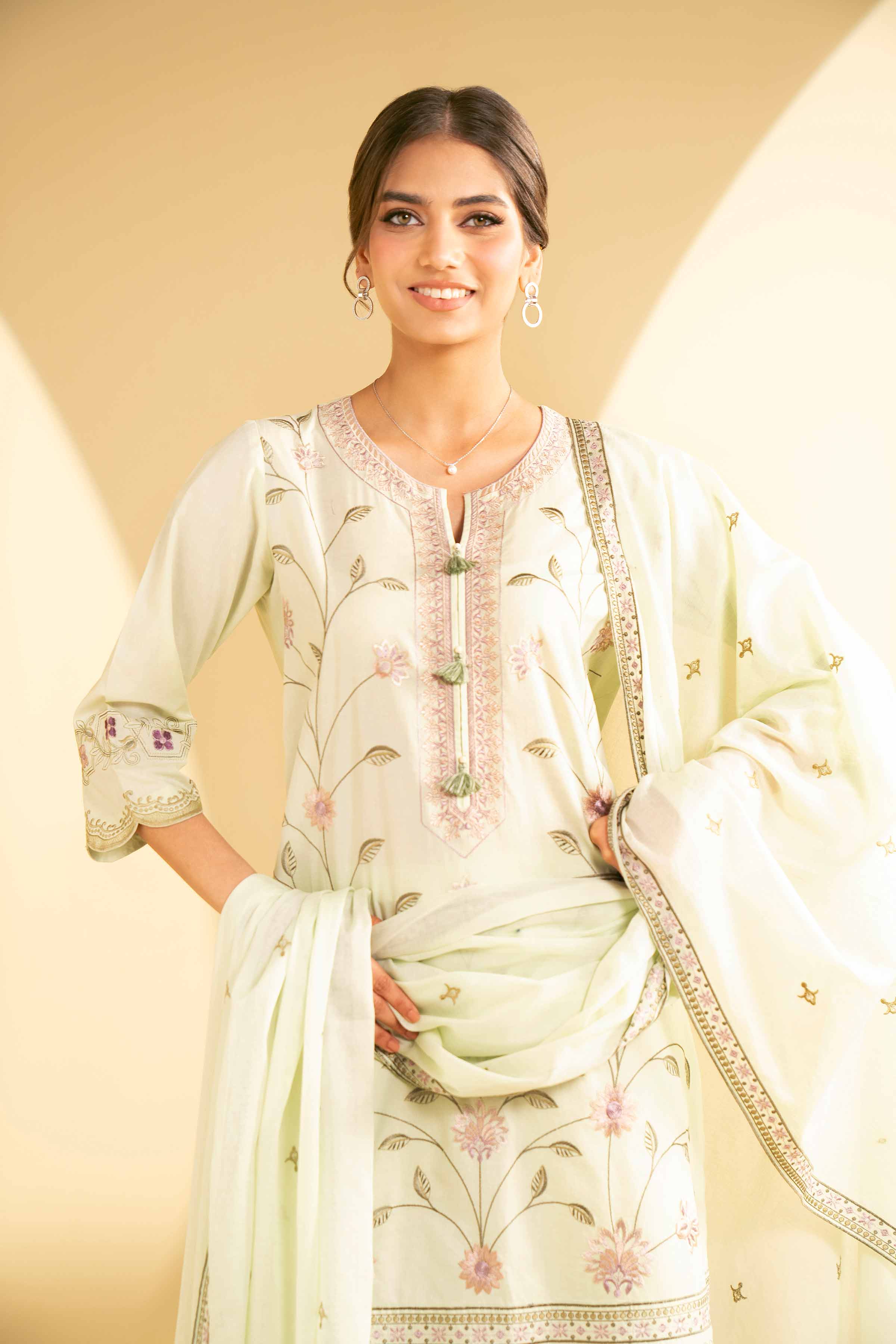 NishatUK - Green Embroidered   Cambric 3-piece ready to wear Suit