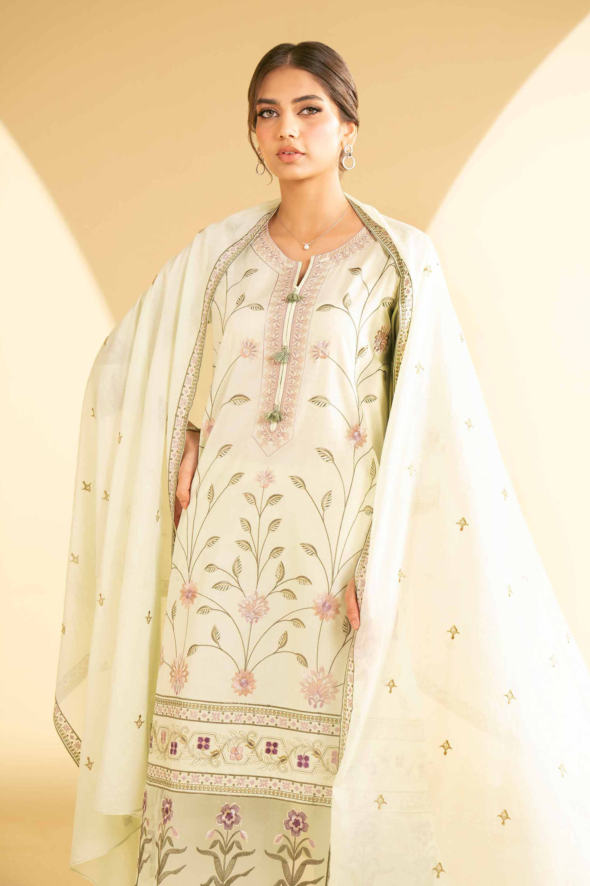 NishatUK - Green Embroidered   Cambric 3-piece ready to wear Suit