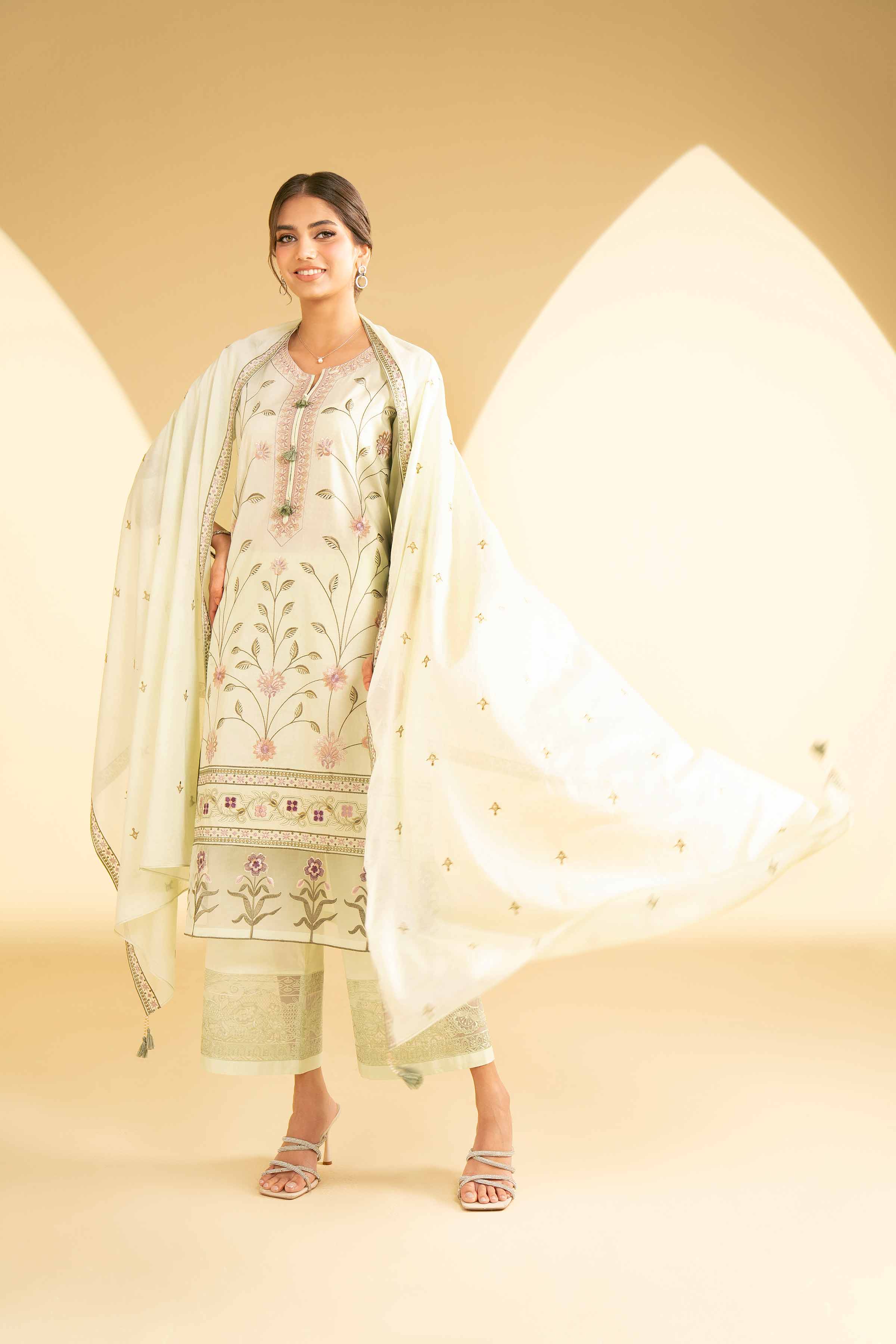 NishatUK - Green Embroidered   Cambric 3-piece ready to wear Suit