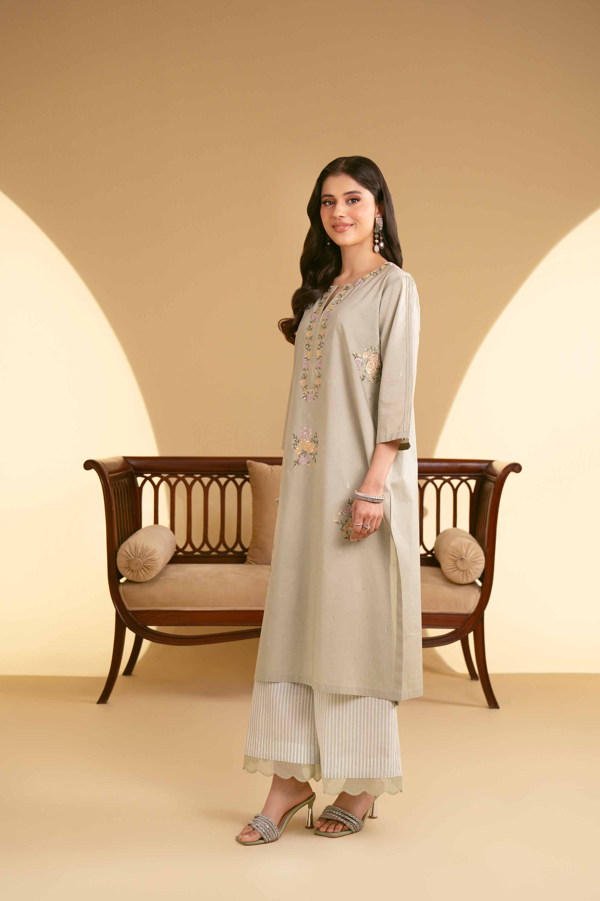 NishatUK - Green Embroidered   Cambric 2-piece ready to wear Luxury Dress