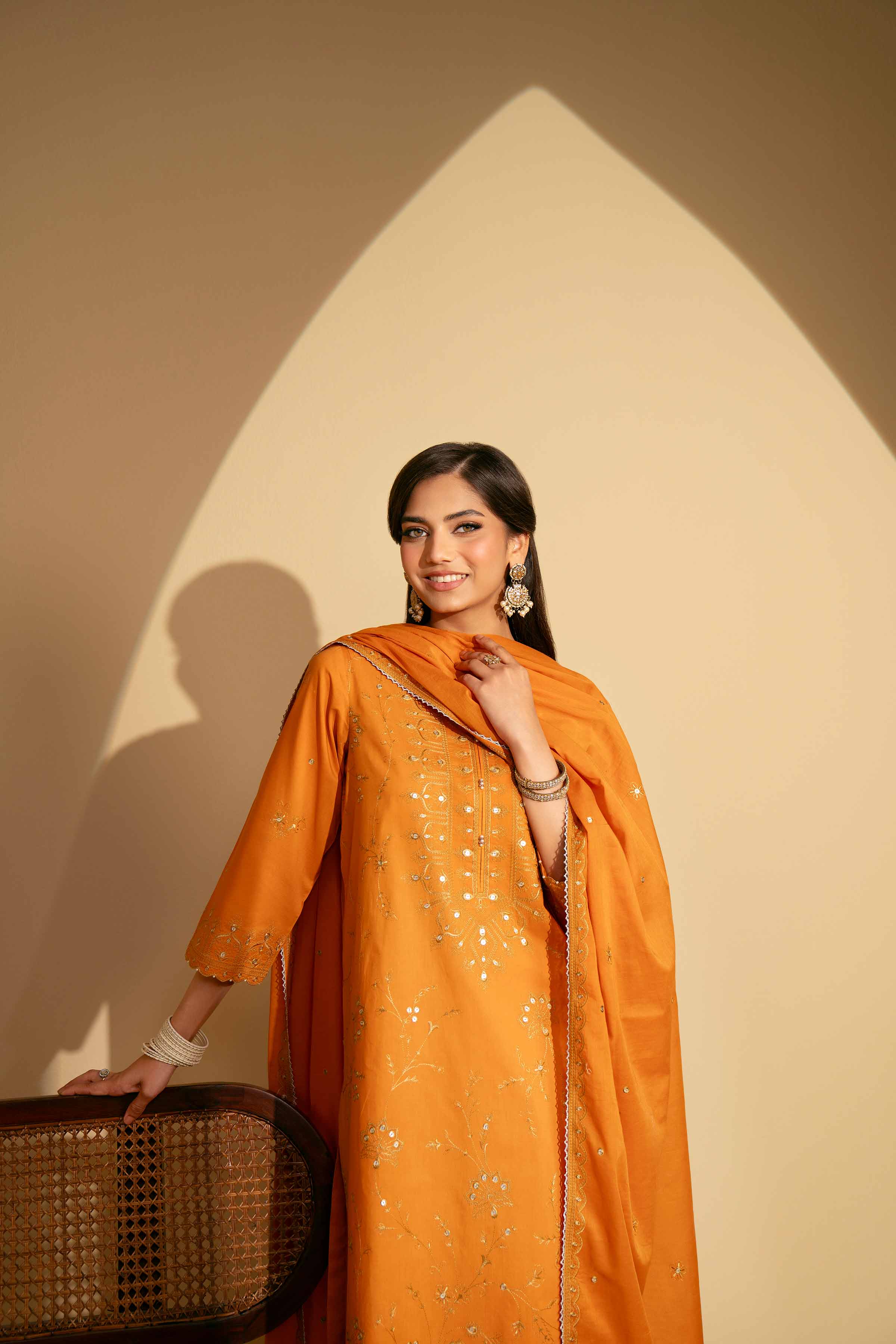 NishatUK - Orange Embroidered   Cambric 3-piece ready to wear Suit