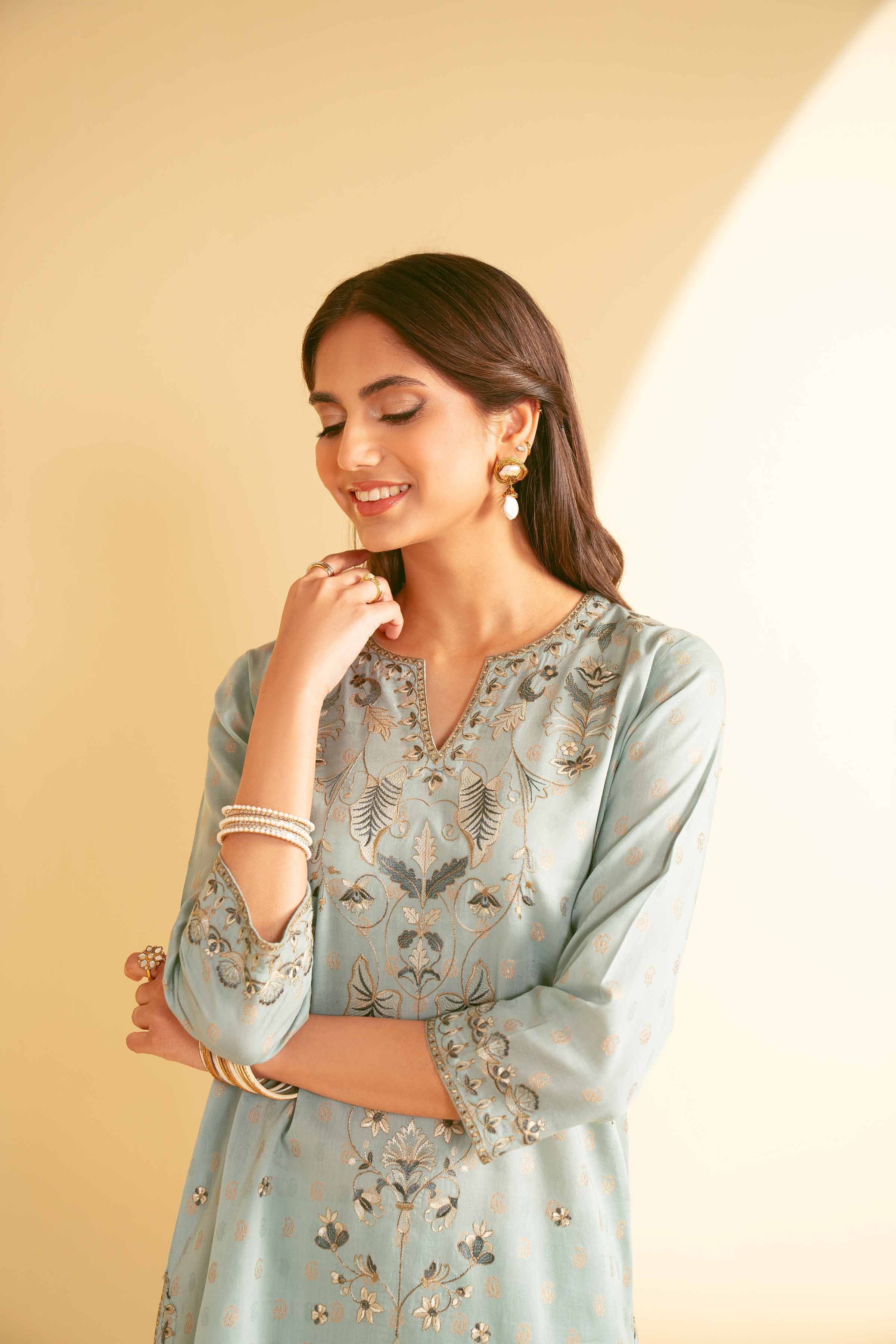 NishatUK - Brown Embroidered  Cotton 2-piece ready to wear Luxury Dress
