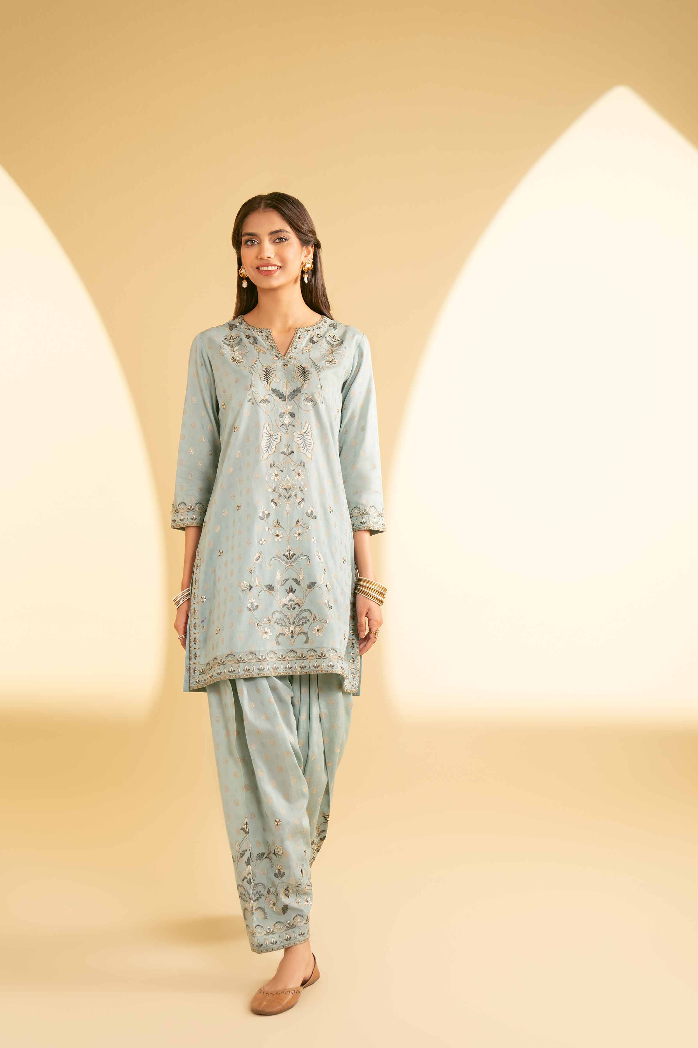 NishatUK - Brown Embroidered  Cotton 2-piece ready to wear Luxury Dress