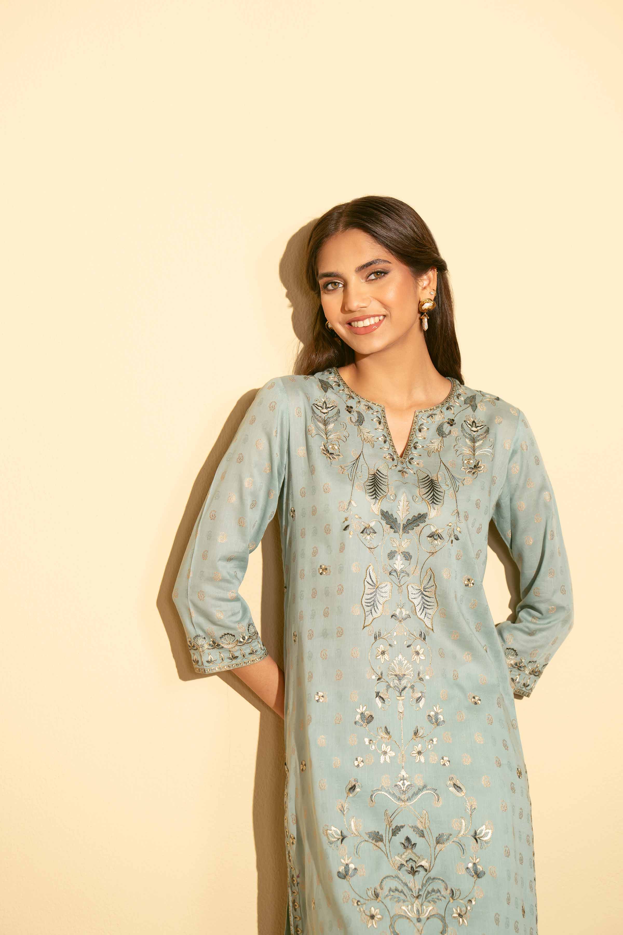 NishatUK - Brown Embroidered  Cotton 2-piece ready to wear Luxury Dress