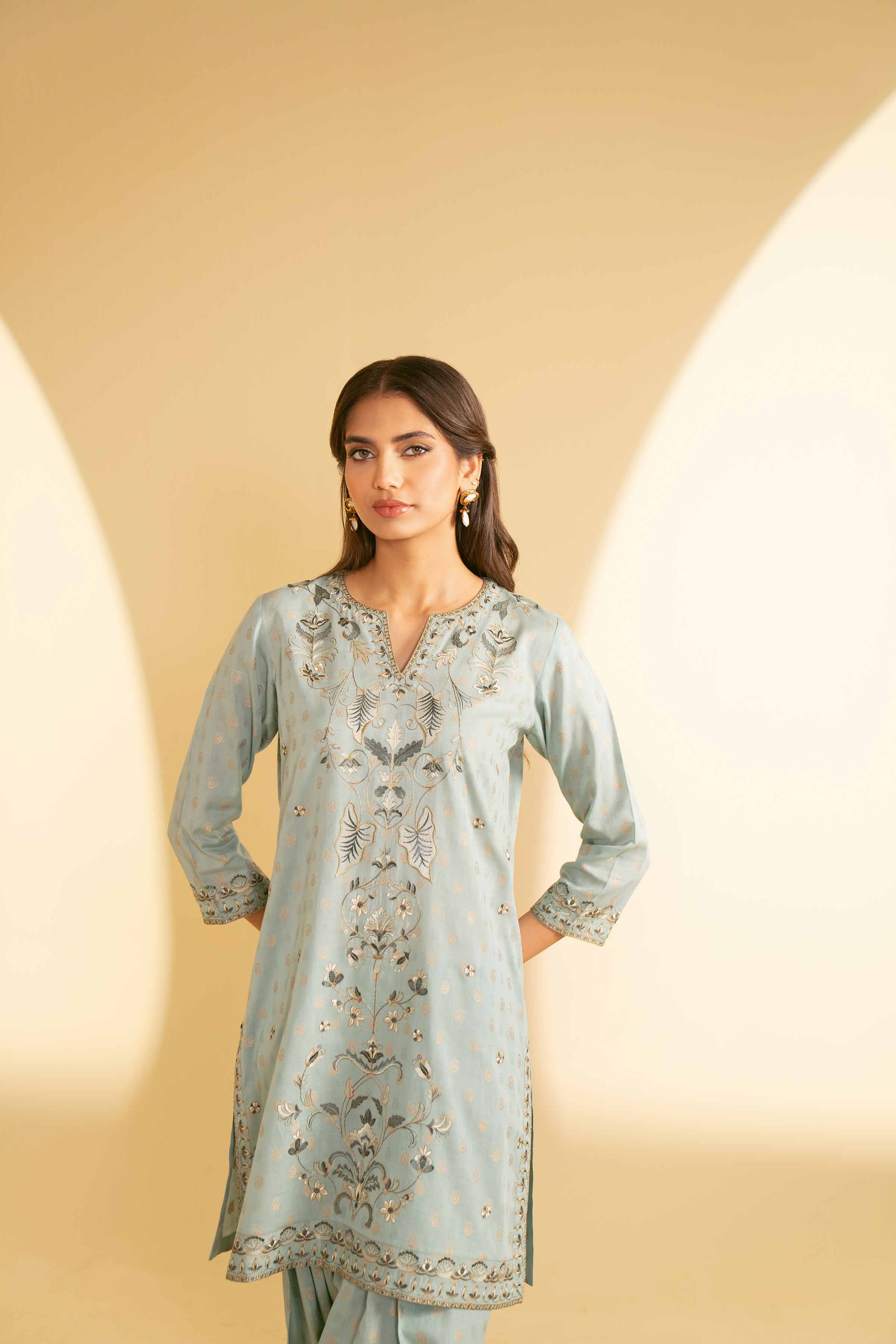 NishatUK - Brown Embroidered  Cotton 2-piece ready to wear Luxury Dress