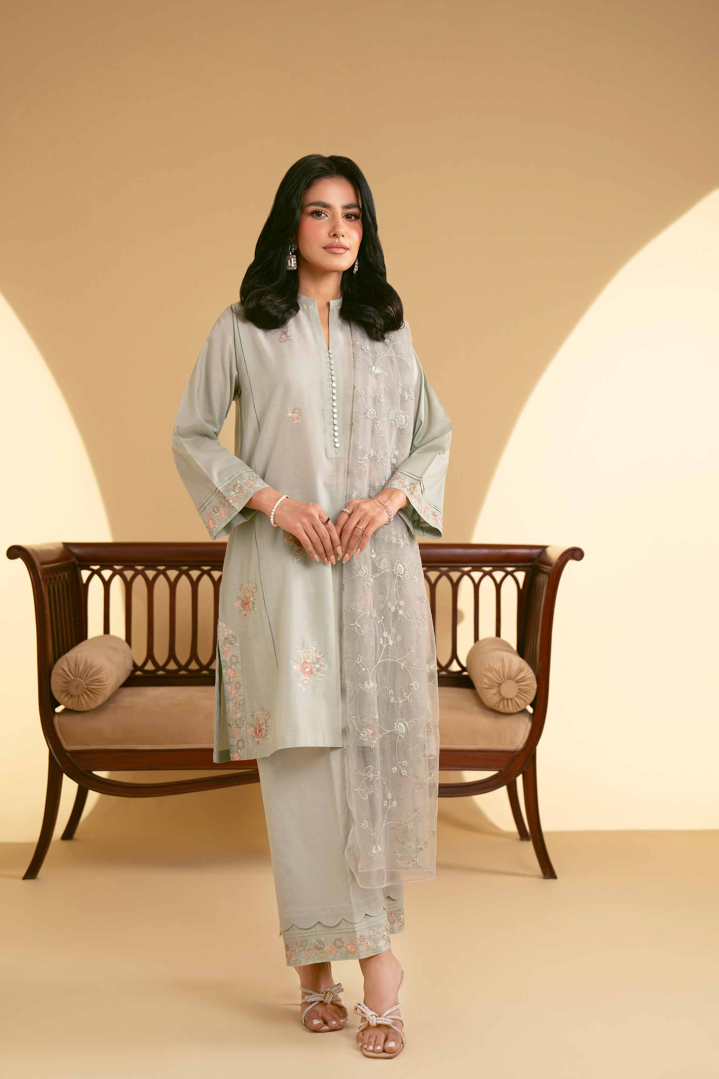 NishatUK - Sage Embroidered  Lawn 3-piece ready to wear Suit