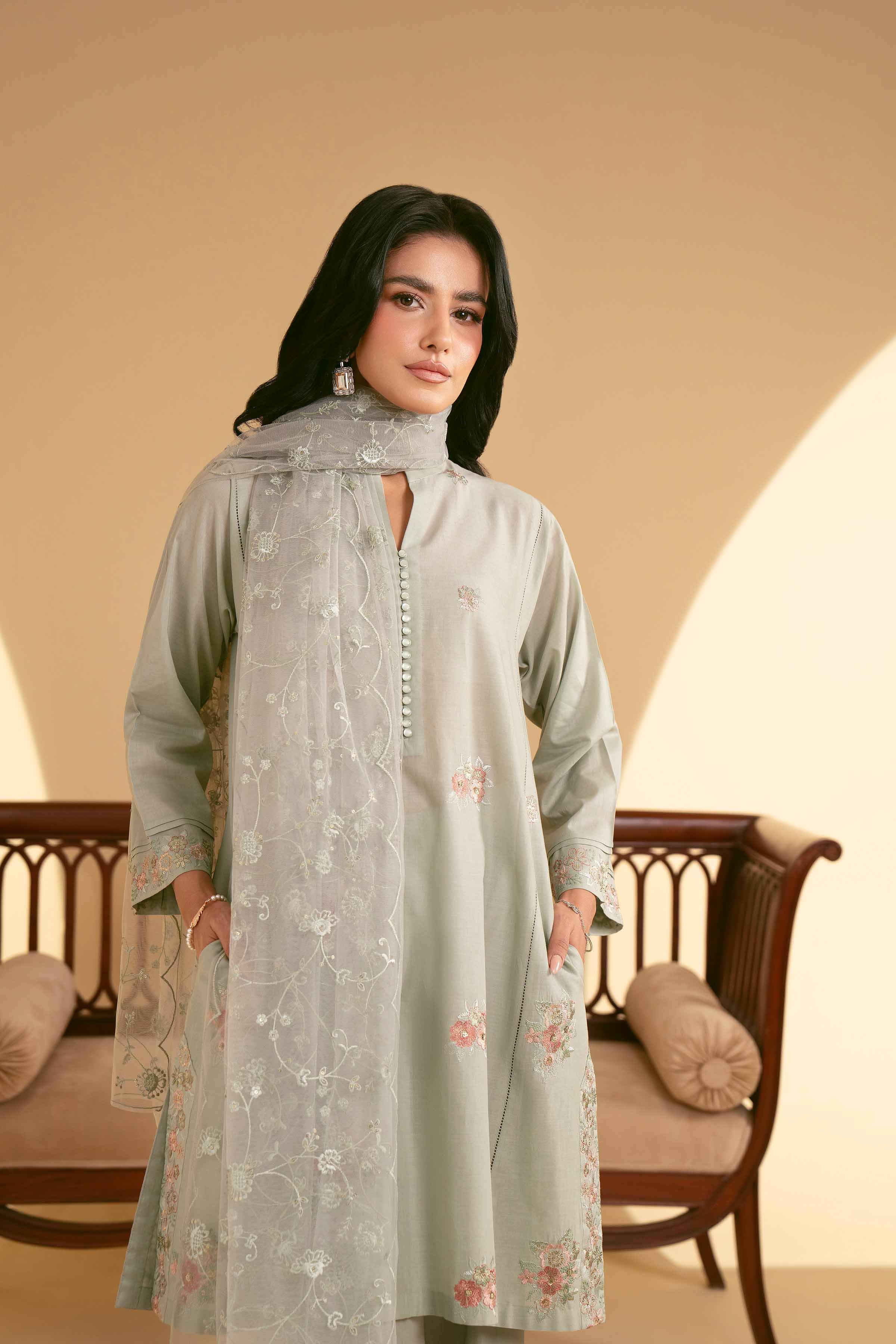 NishatUK - Sage Embroidered  Lawn 3-piece ready to wear Suit