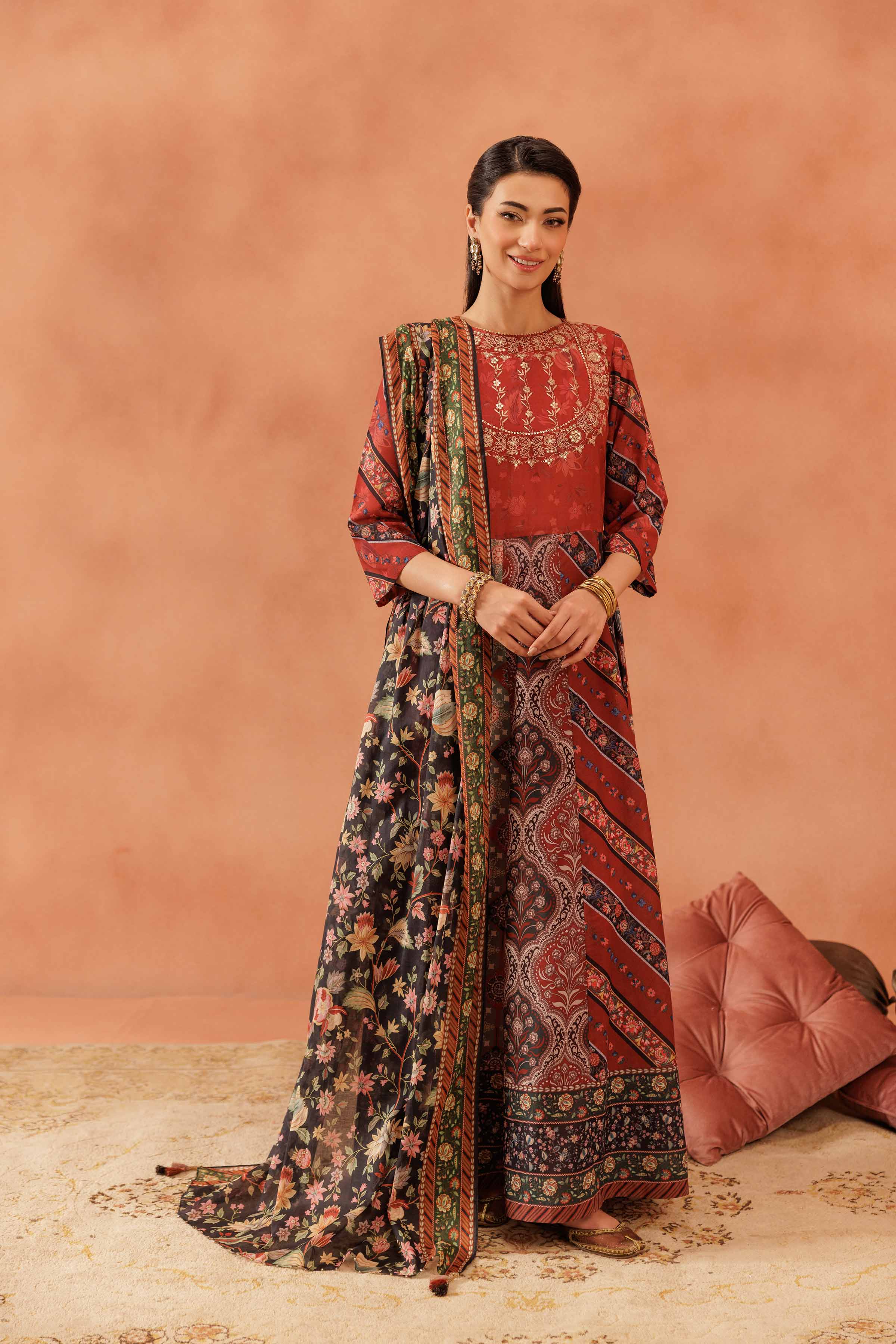Nishat UK - Red Embroidered Lawn 2 Pieces READY TO WEAR - LUXURY Dress