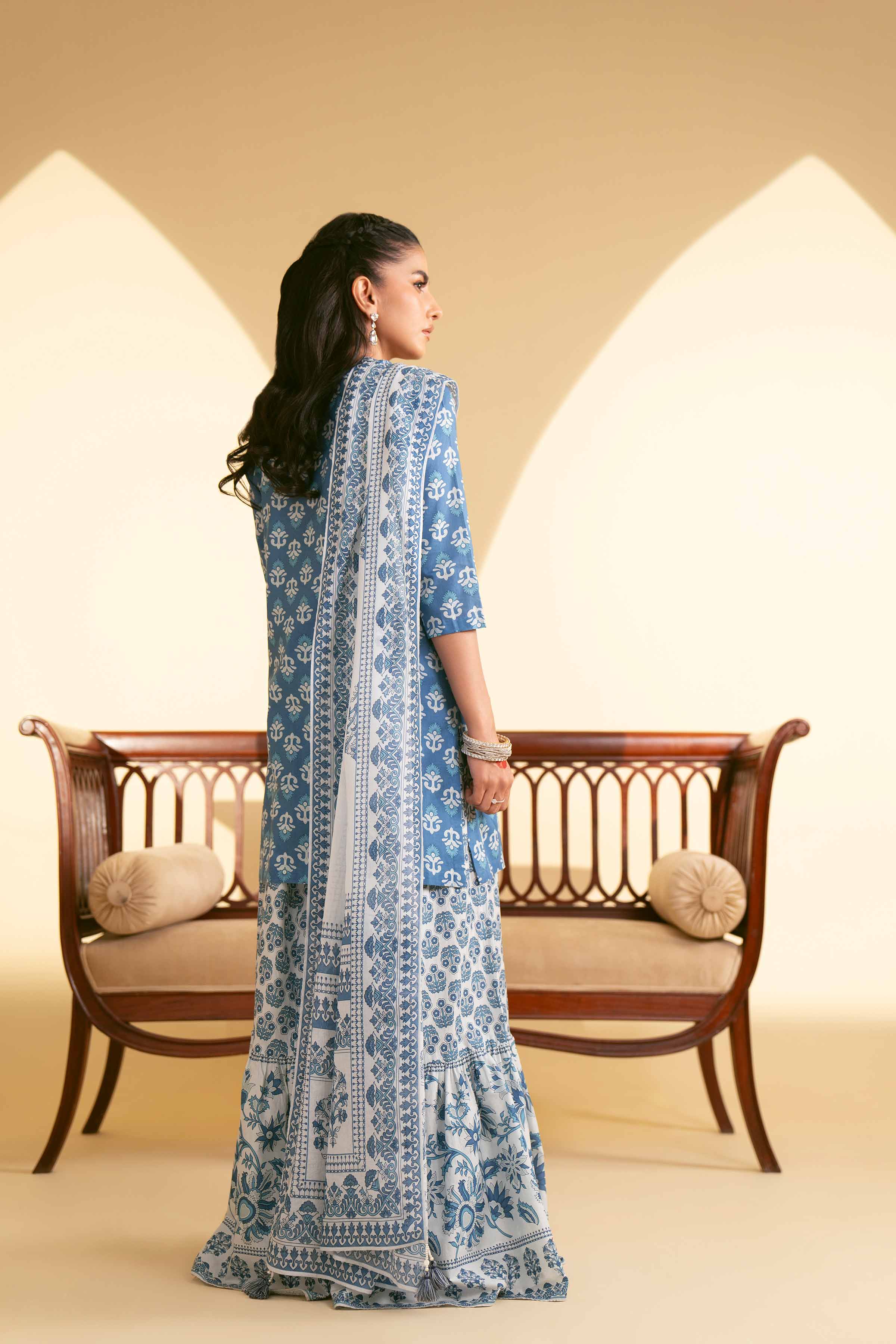 NishatUK - Sky Blue Embroidered   Cambric 3-piece ready to wear Suit