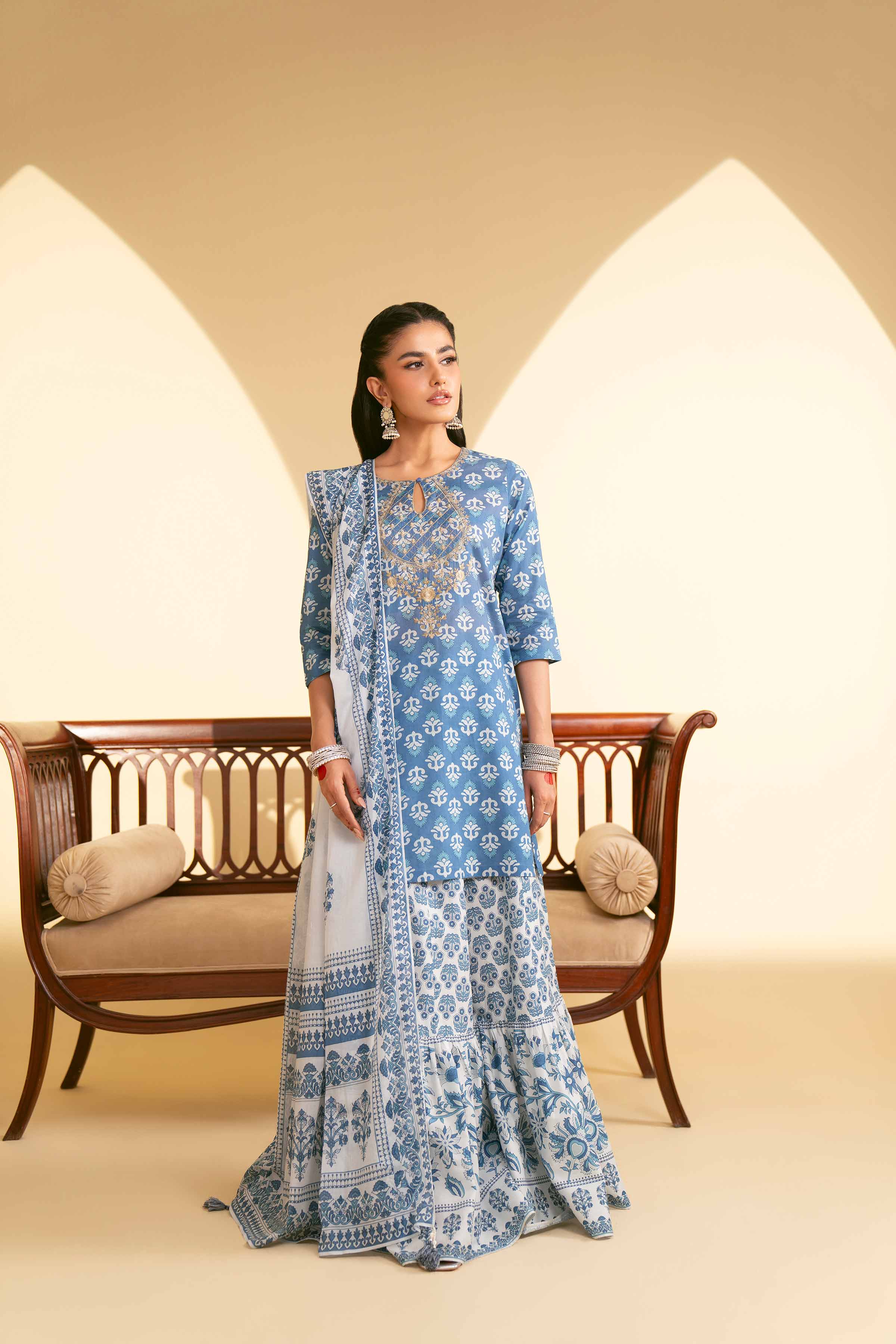 NishatUK - Sky Blue Embroidered   Cambric 3-piece ready to wear Suit