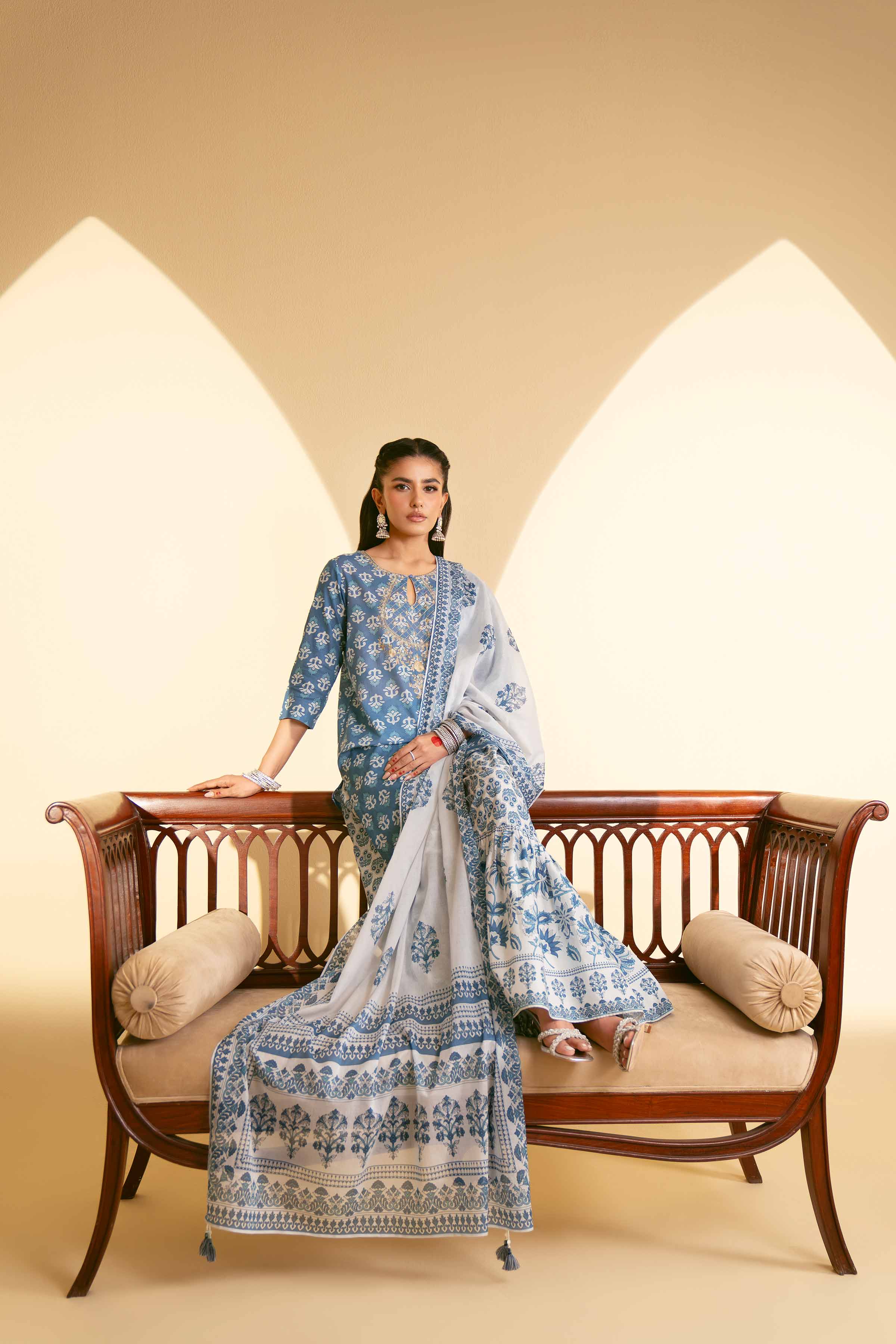 NishatUK - Sky Blue Embroidered   Cambric 3-piece ready to wear Suit