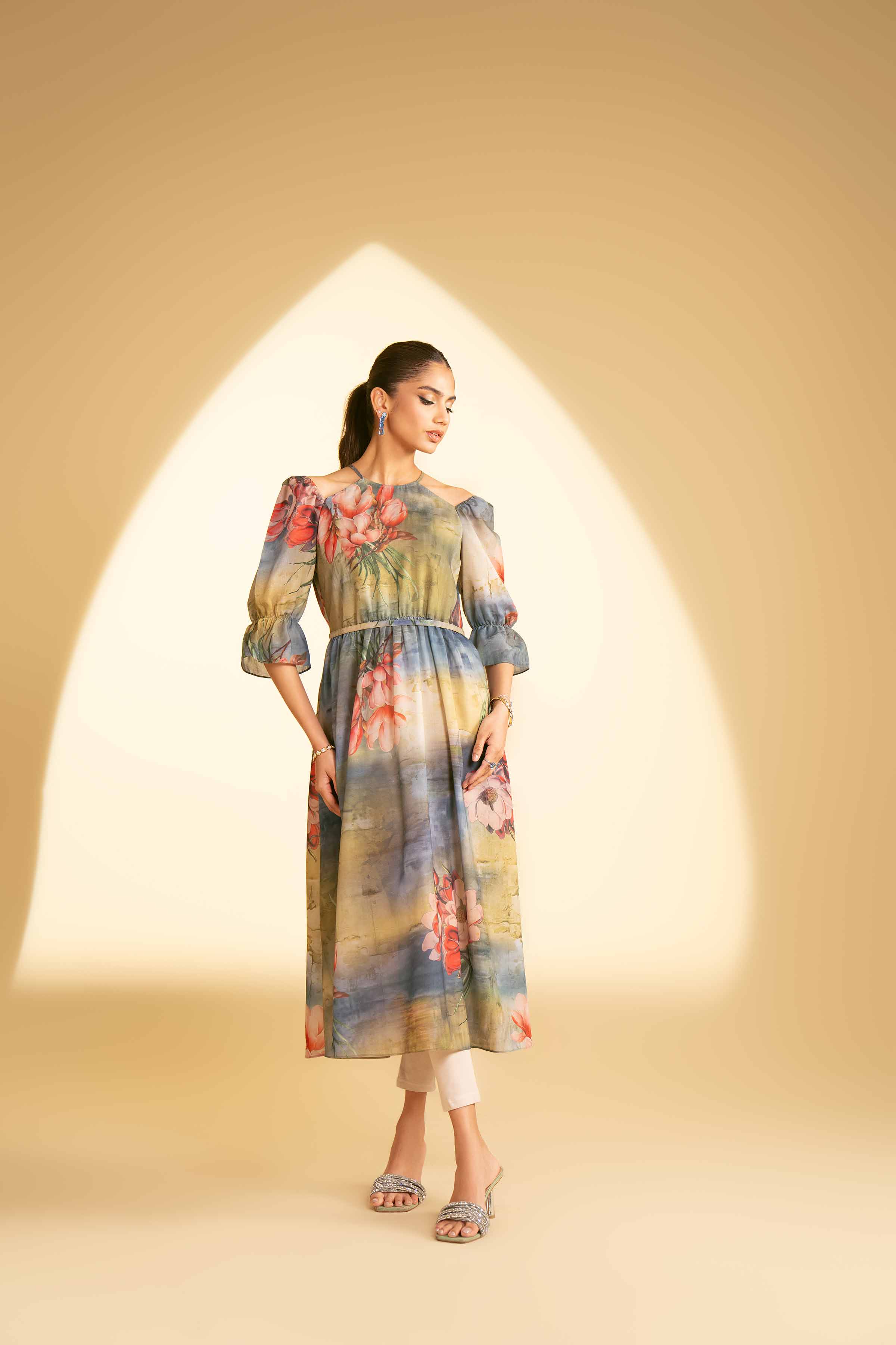 NishatUK - Green Printed Lawn 1-piece ready to wear Long Dress