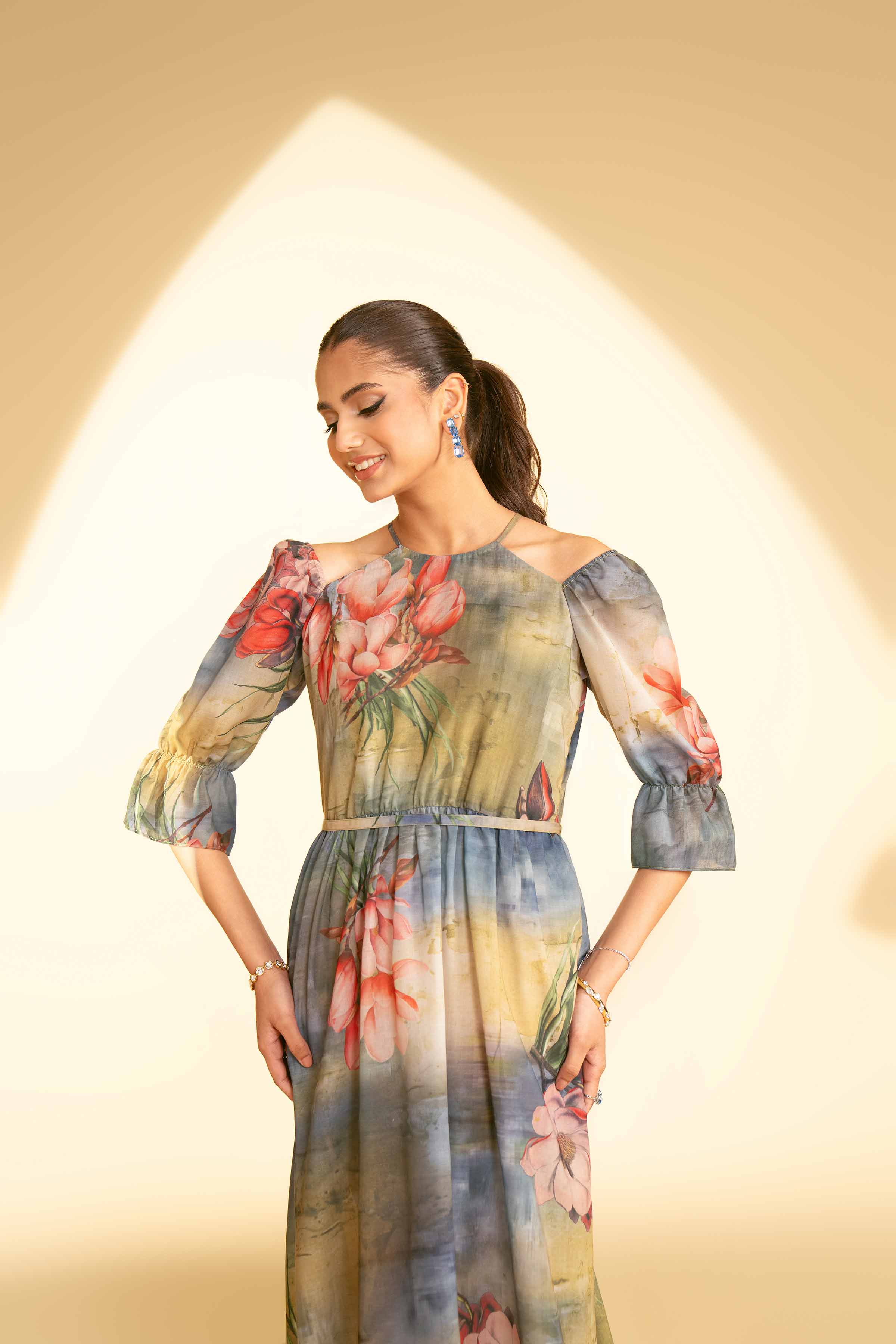 NishatUK - Green Printed Lawn 1-piece ready to wear Long Dress