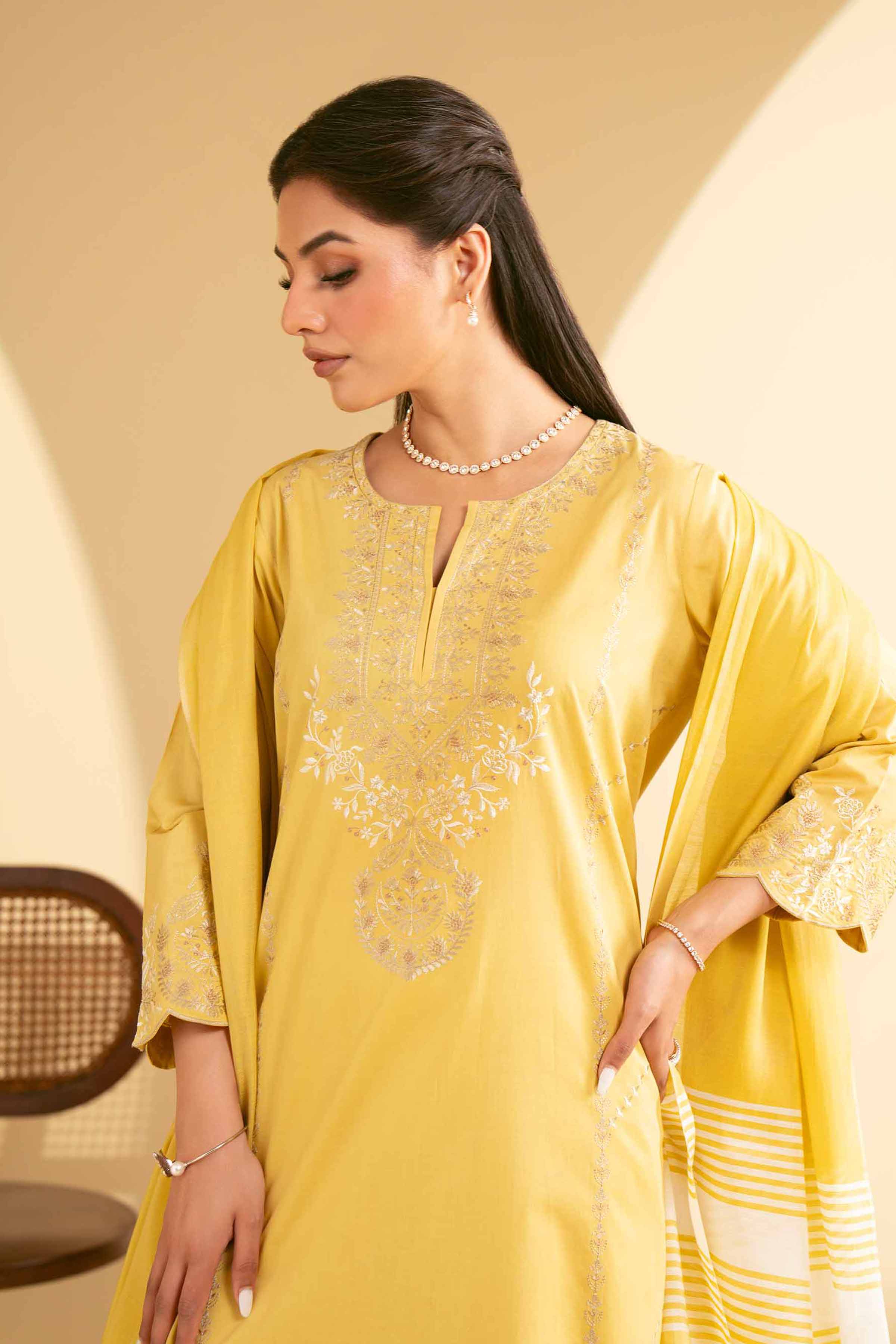 NishatUK - Green Embroidered   Cambric 3-piece ready to wear Suit