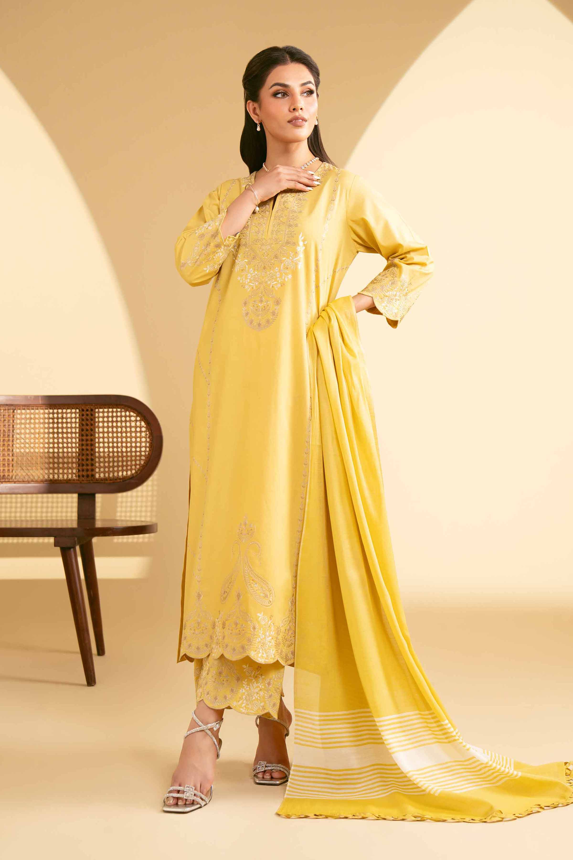 NishatUK - Green Embroidered   Cambric 3-piece ready to wear Suit