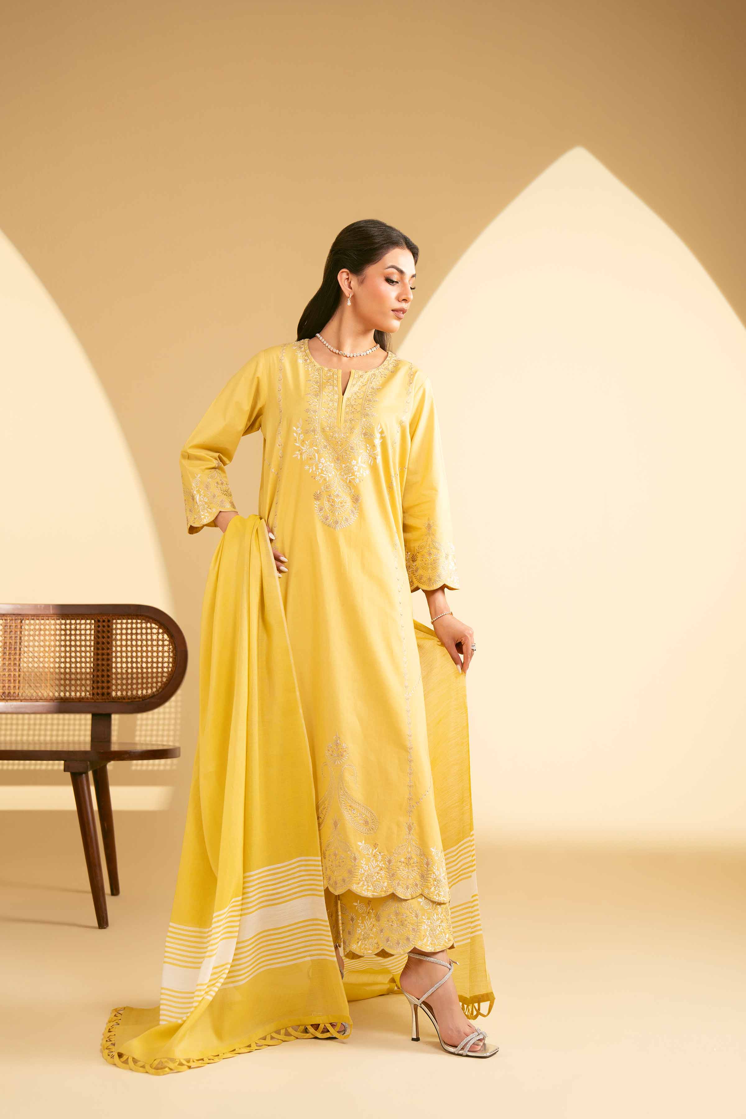 NishatUK - Green Embroidered   Cambric 3-piece ready to wear Suit