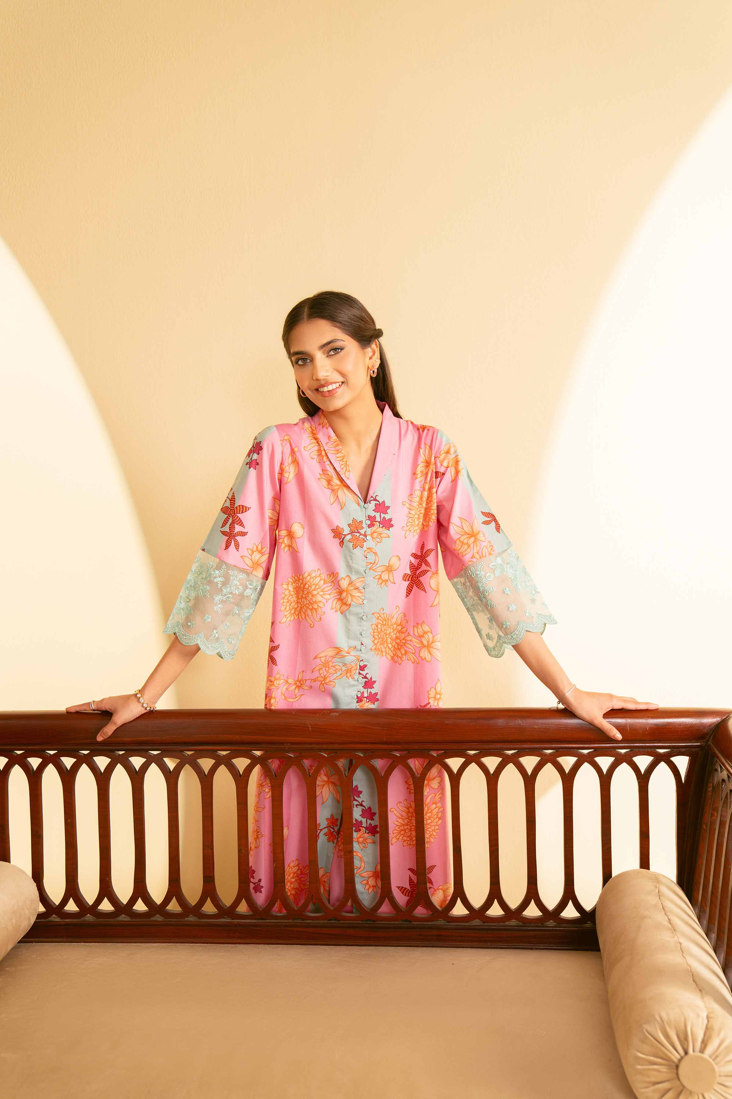 NishatUK - Pink Printed  Cambric 2-piece ready to wear Luxury Dress