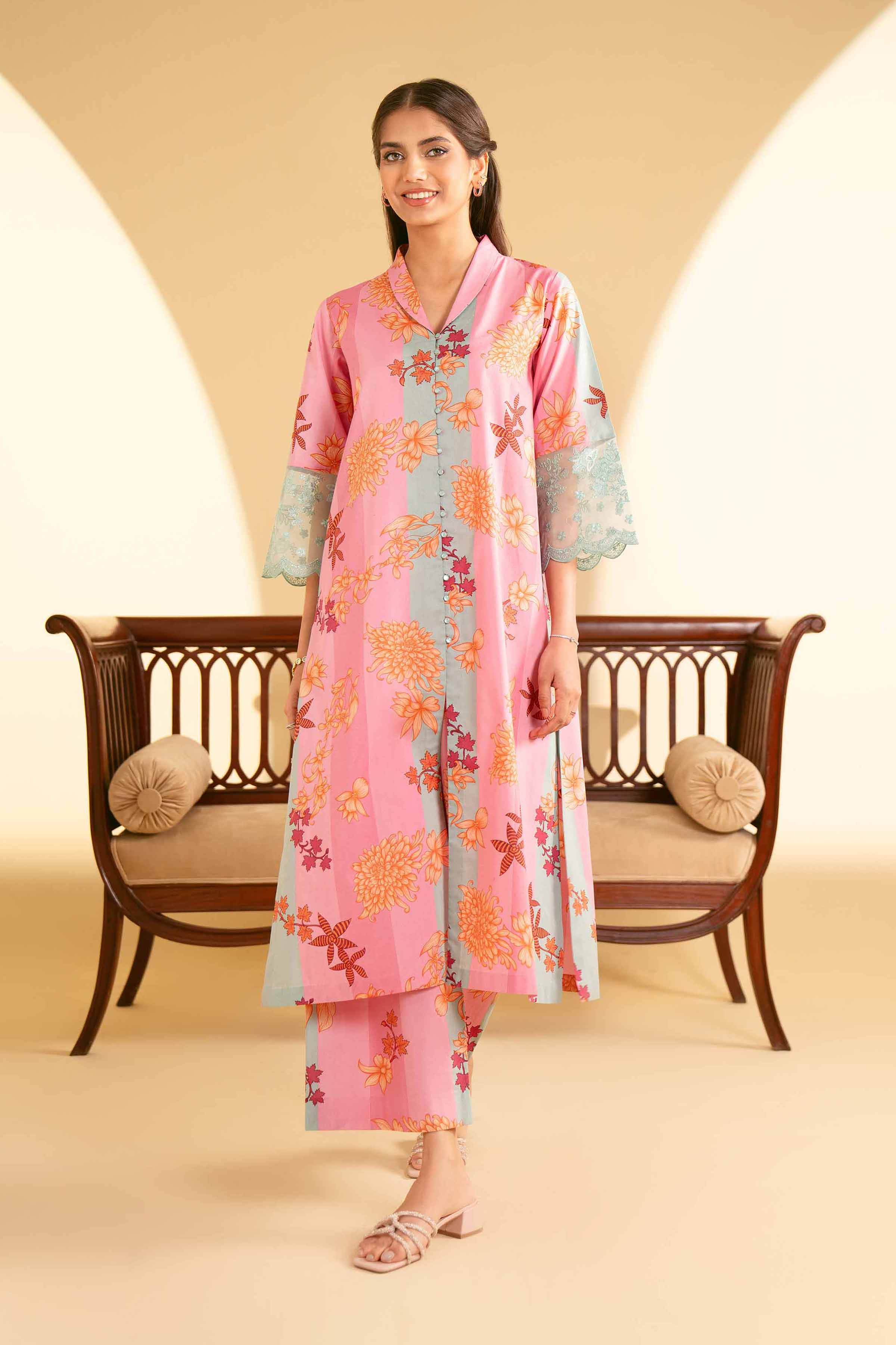 NishatUK - Pink Printed  Cambric 2-piece ready to wear Luxury Dress