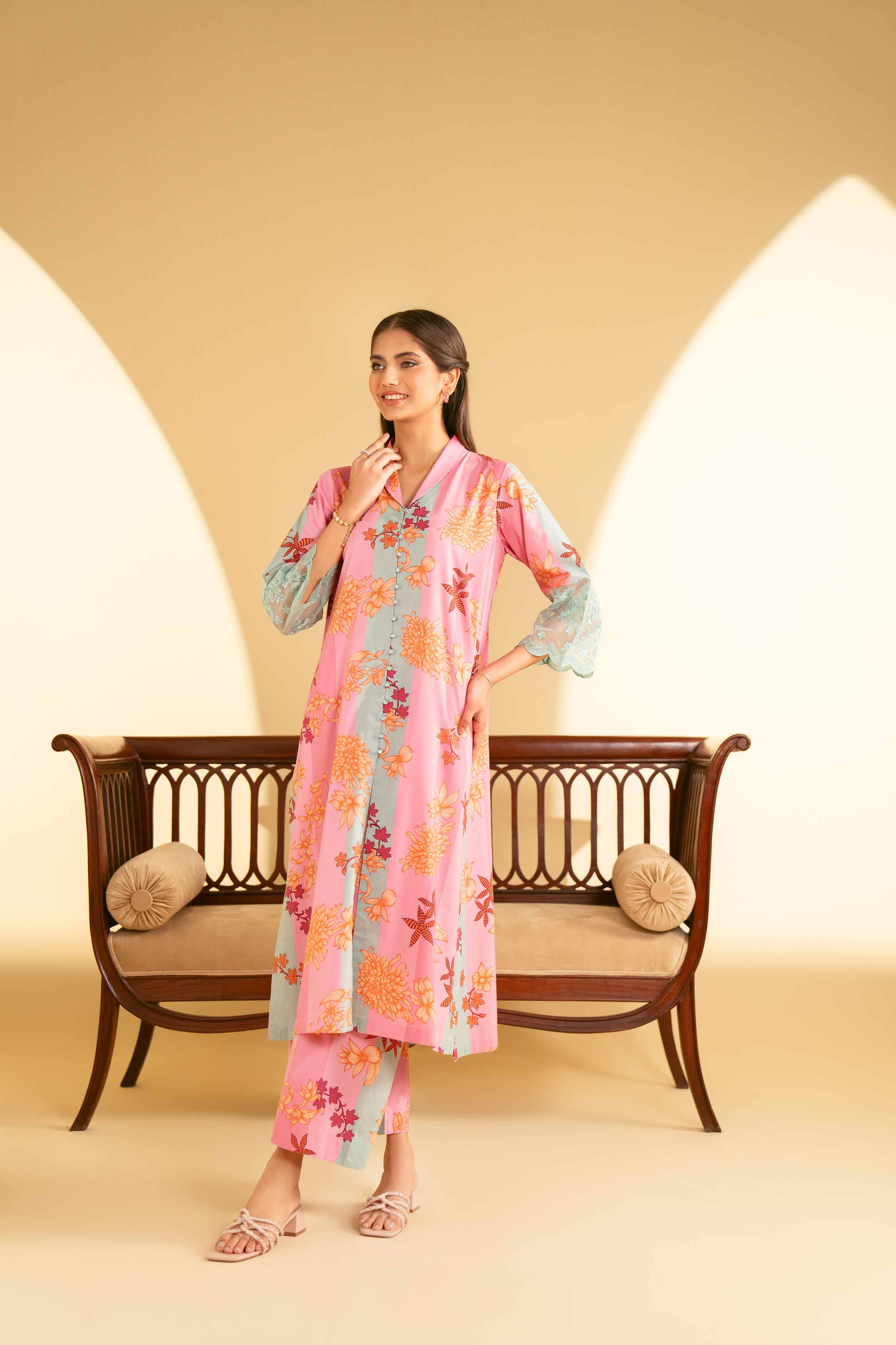 NishatUK - Pink Printed  Cambric 2-piece ready to wear Luxury Dress
