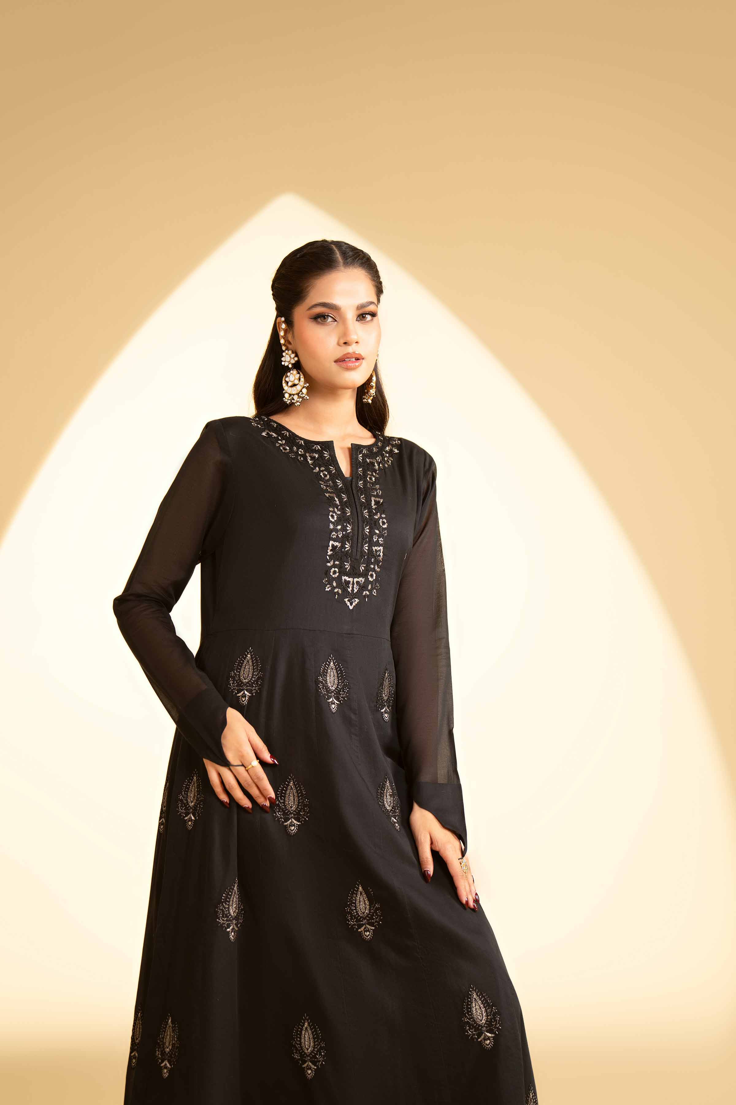 NishatUK - Black Embroidered  Lawn 1-piece ready to wear Long Dress