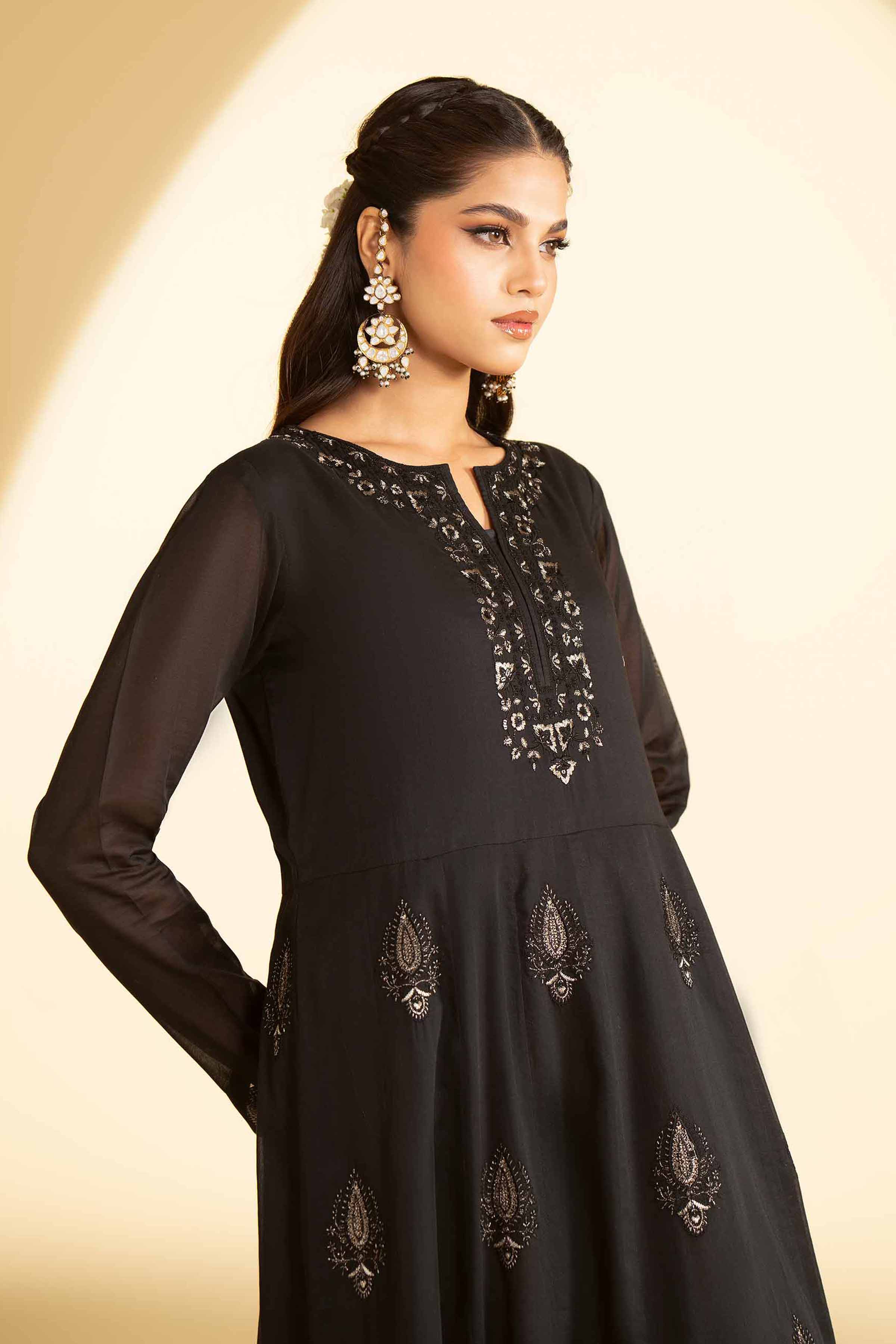 NishatUK - Black Embroidered  Lawn 1-piece ready to wear Long Dress