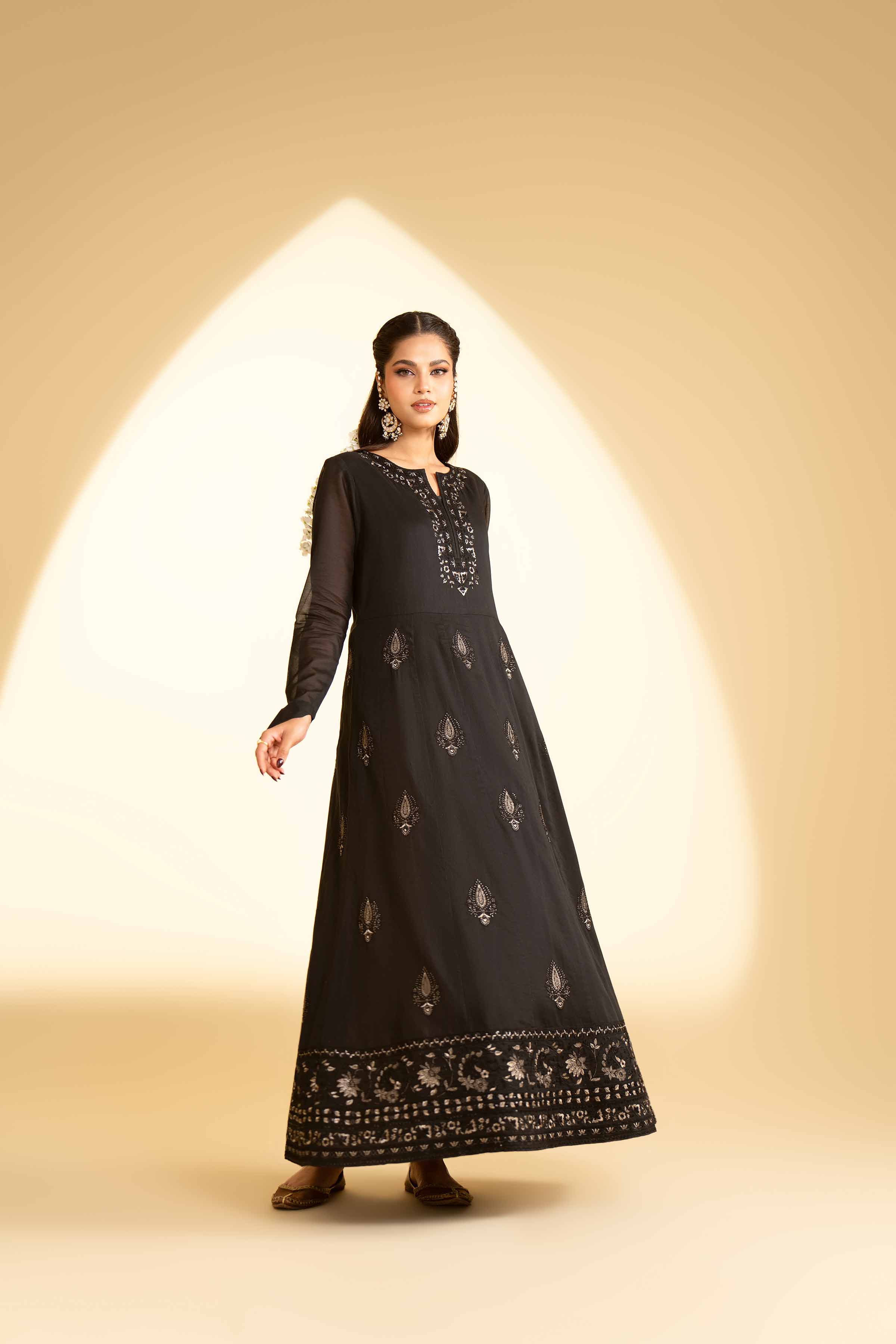 NishatUK - Black Embroidered  Lawn 1-piece ready to wear Long Dress