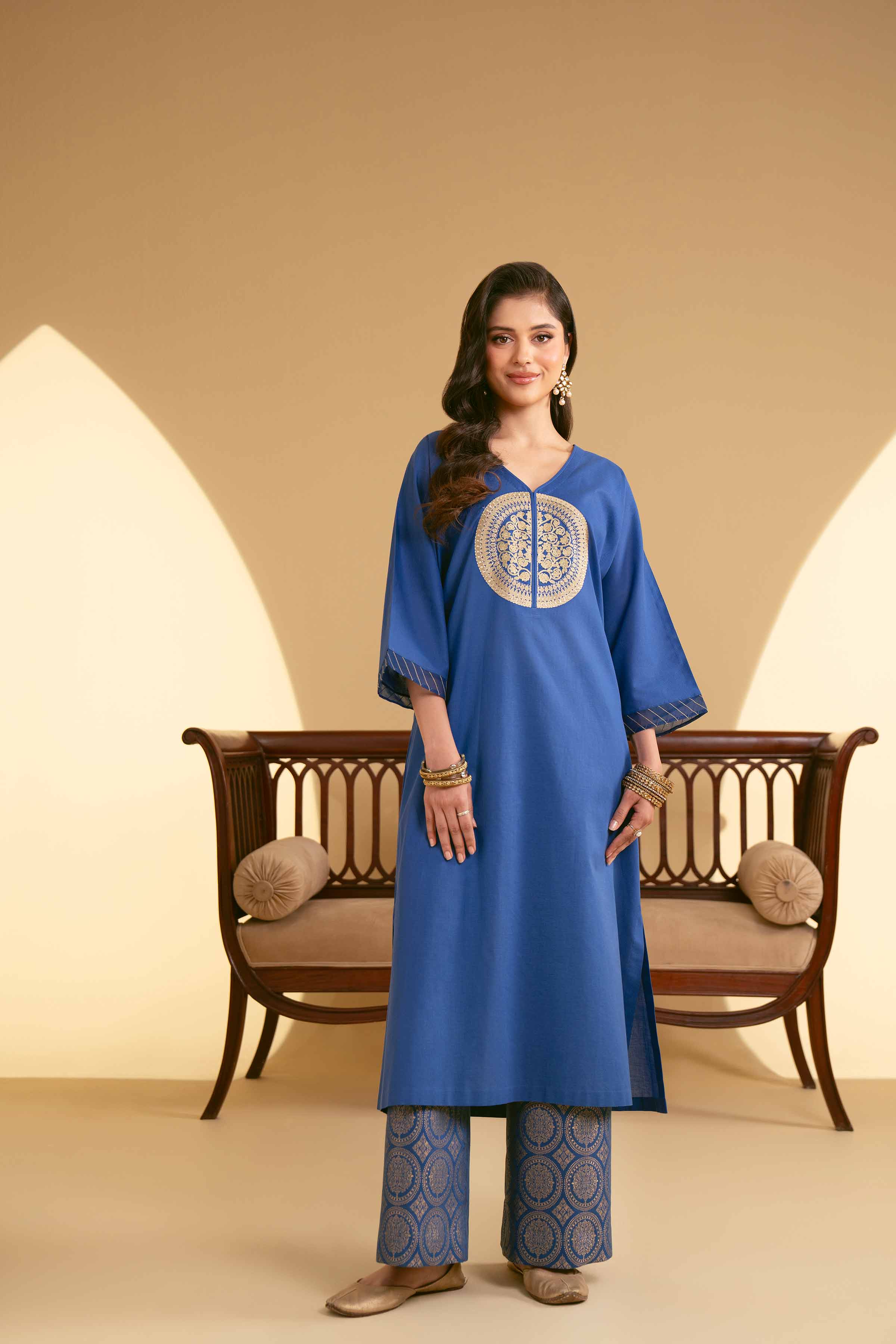 NishatUK - Royal Blue Embroidered   Yarn Dyed 2-piece ready to wear Luxury Dress