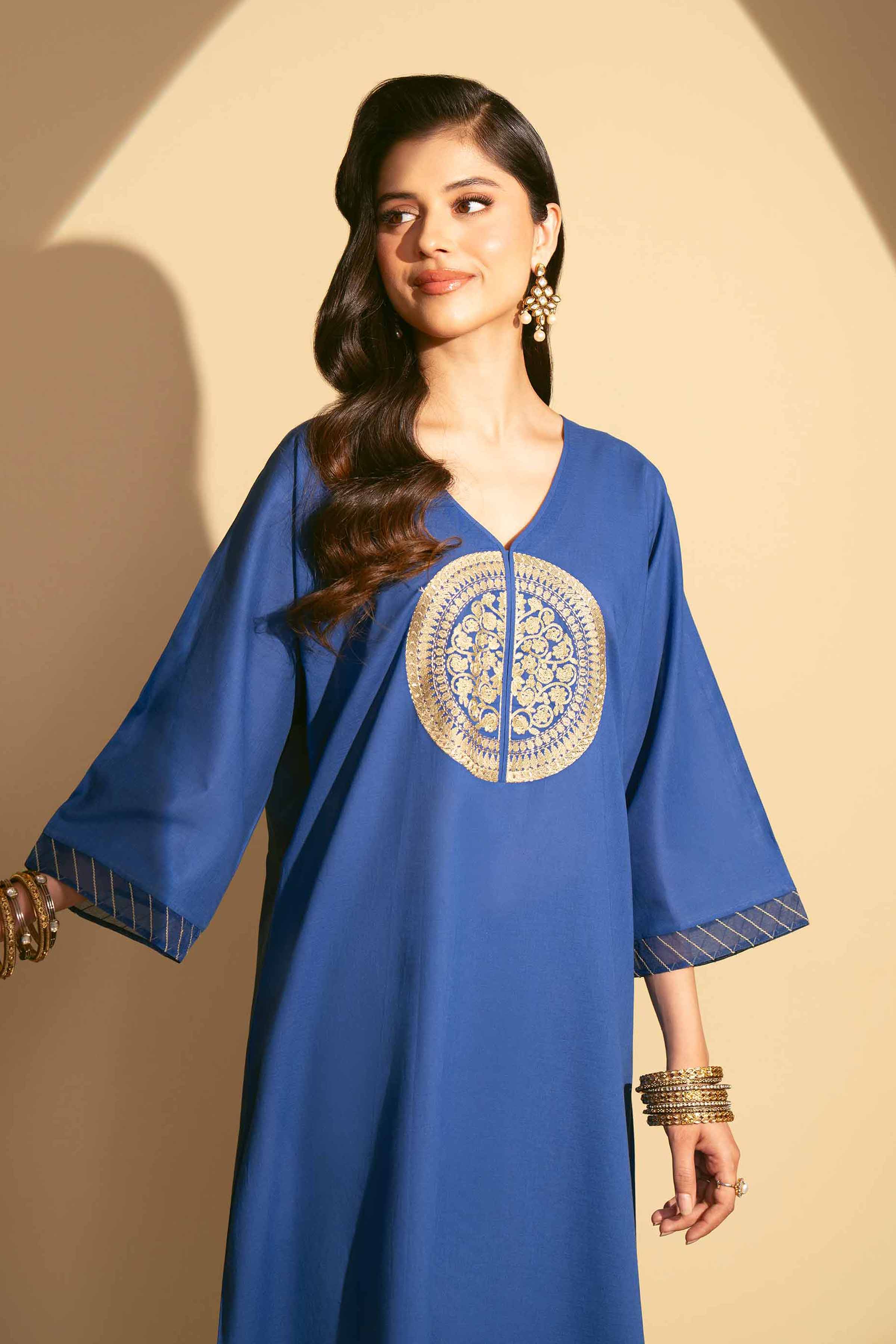 NishatUK - Royal Blue Embroidered   Yarn Dyed 2-piece ready to wear Luxury Dress