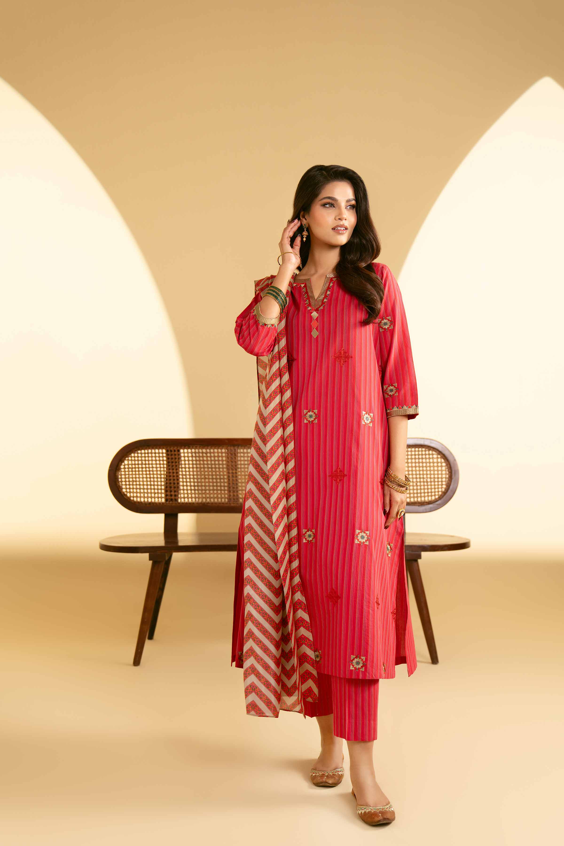 NishatUK - Rose Embroidered   Yarn Dyed 3-piece ready to wear Suit