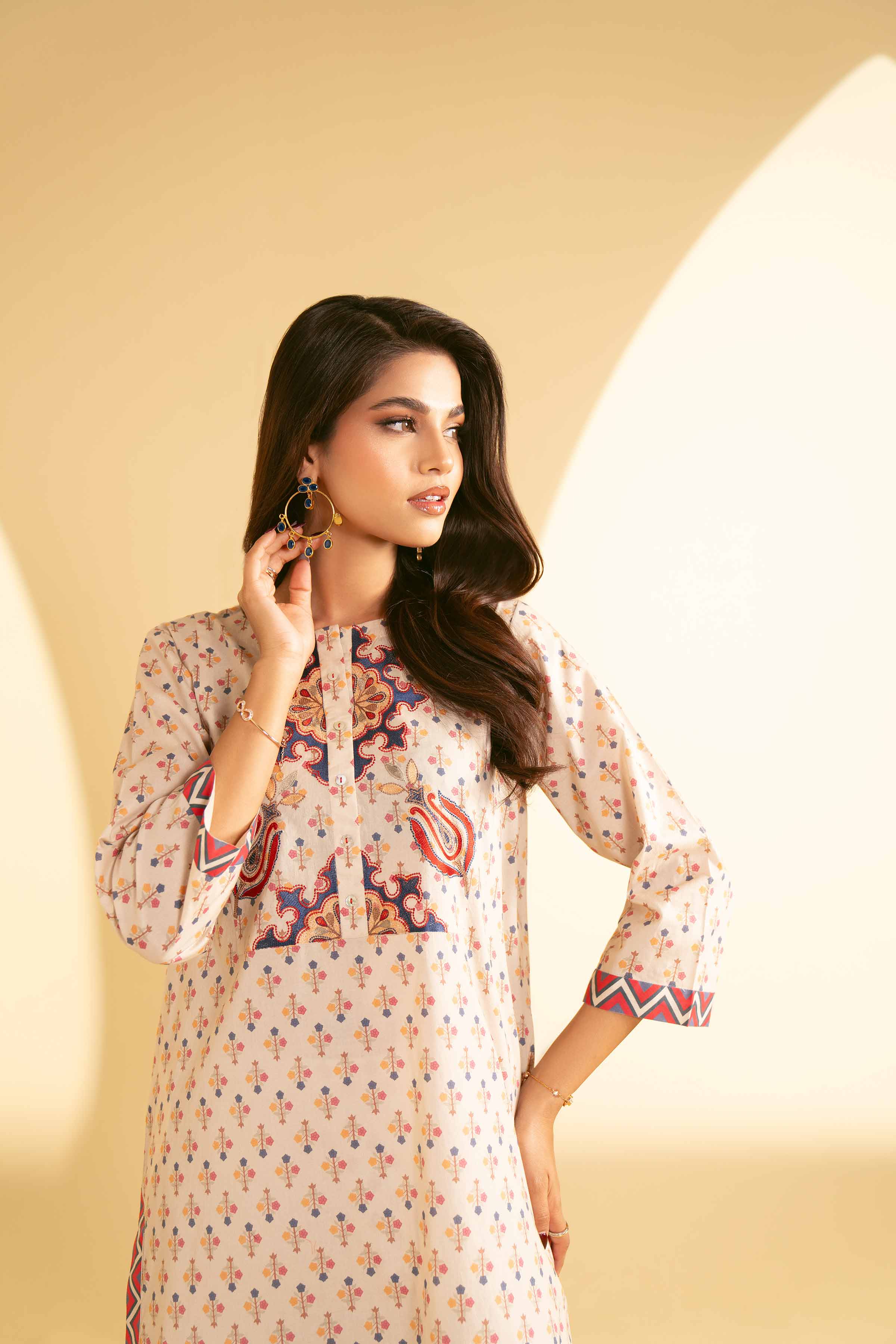 NishatUK - Beige Embroidered   Cambric 3-piece ready to wear Suit