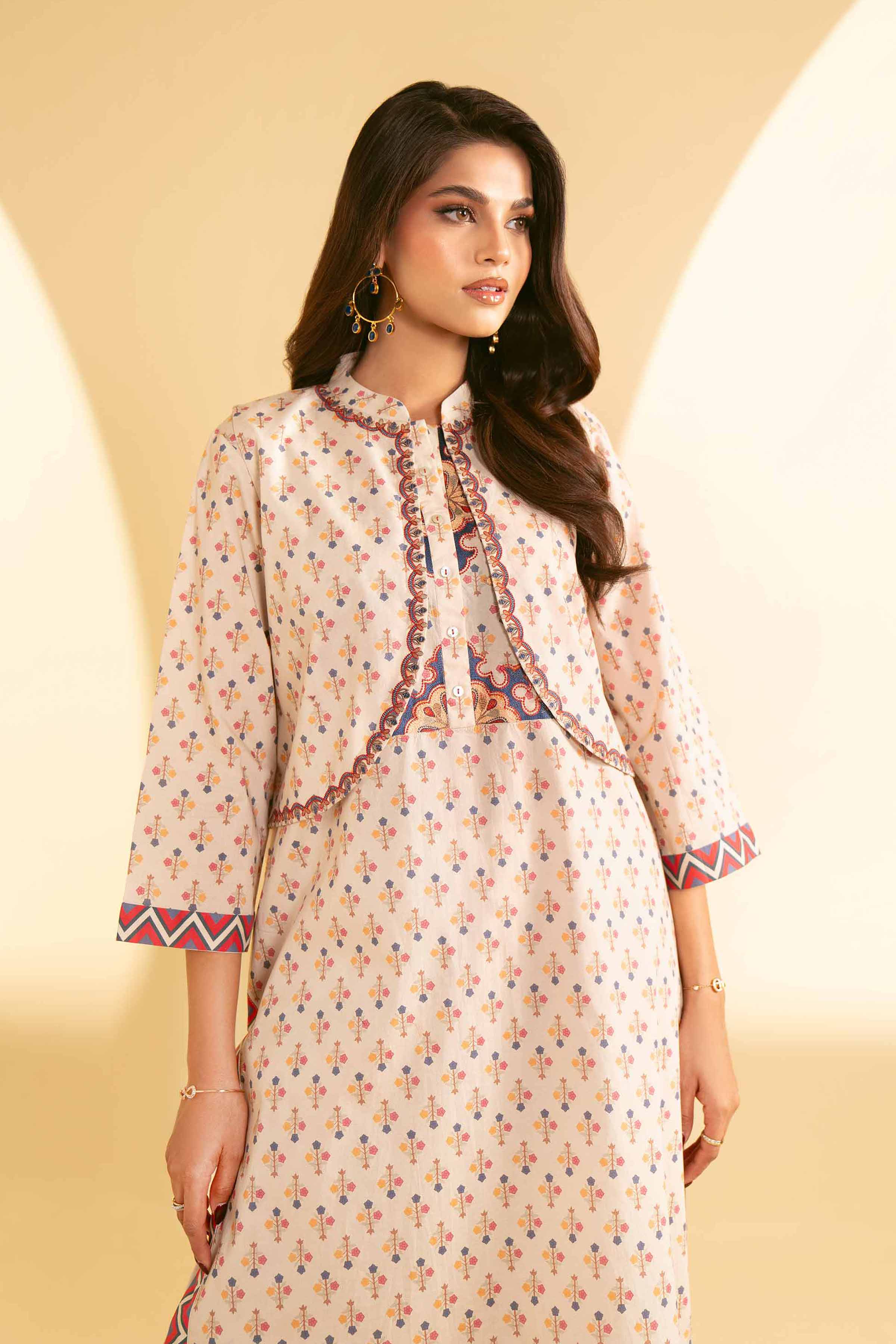 NishatUK - Beige Embroidered   Cambric 3-piece ready to wear Suit