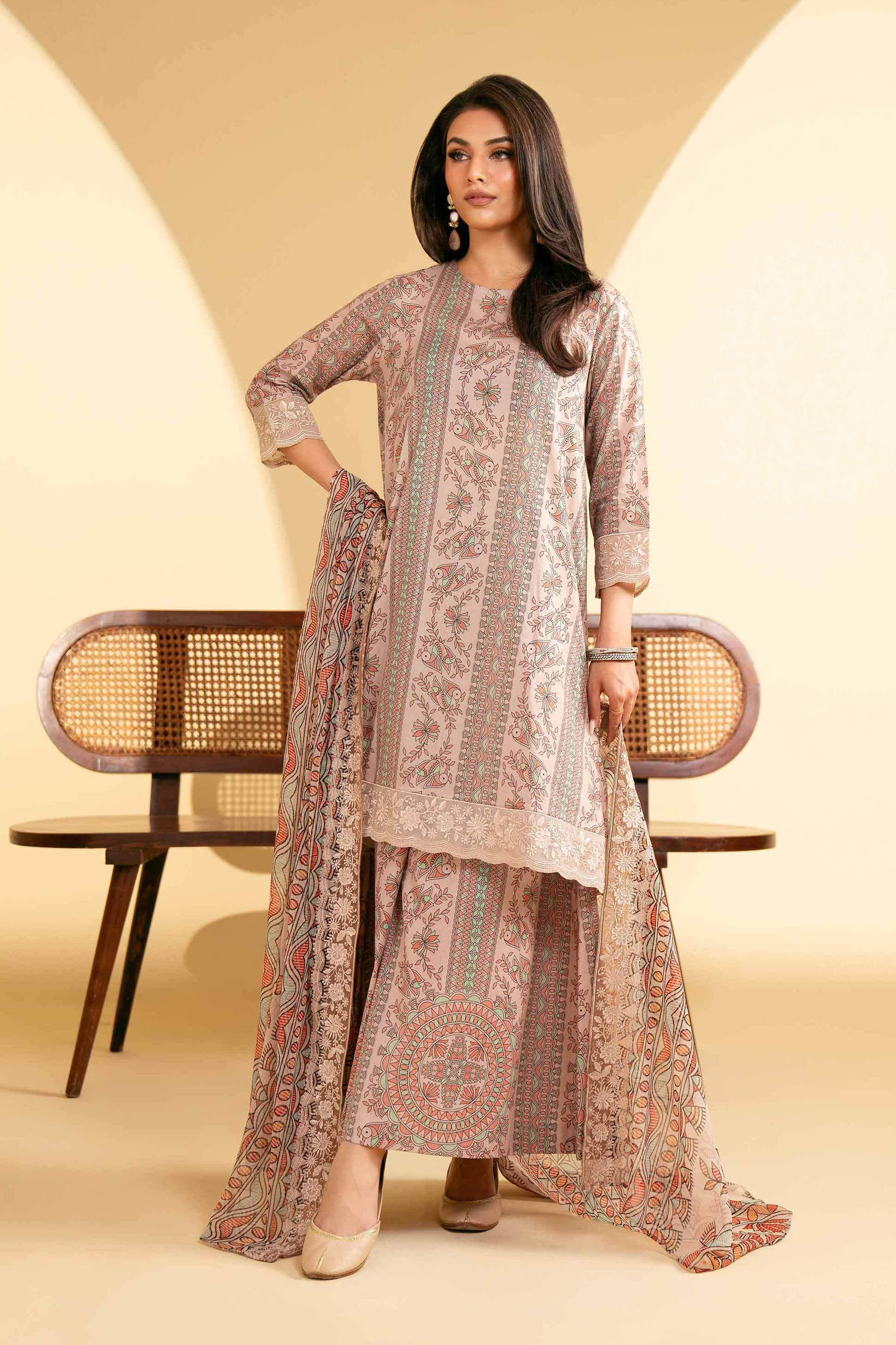 NishatUK - Tea Pink Embroidered  Lawn 3-piece ready to wear Suit