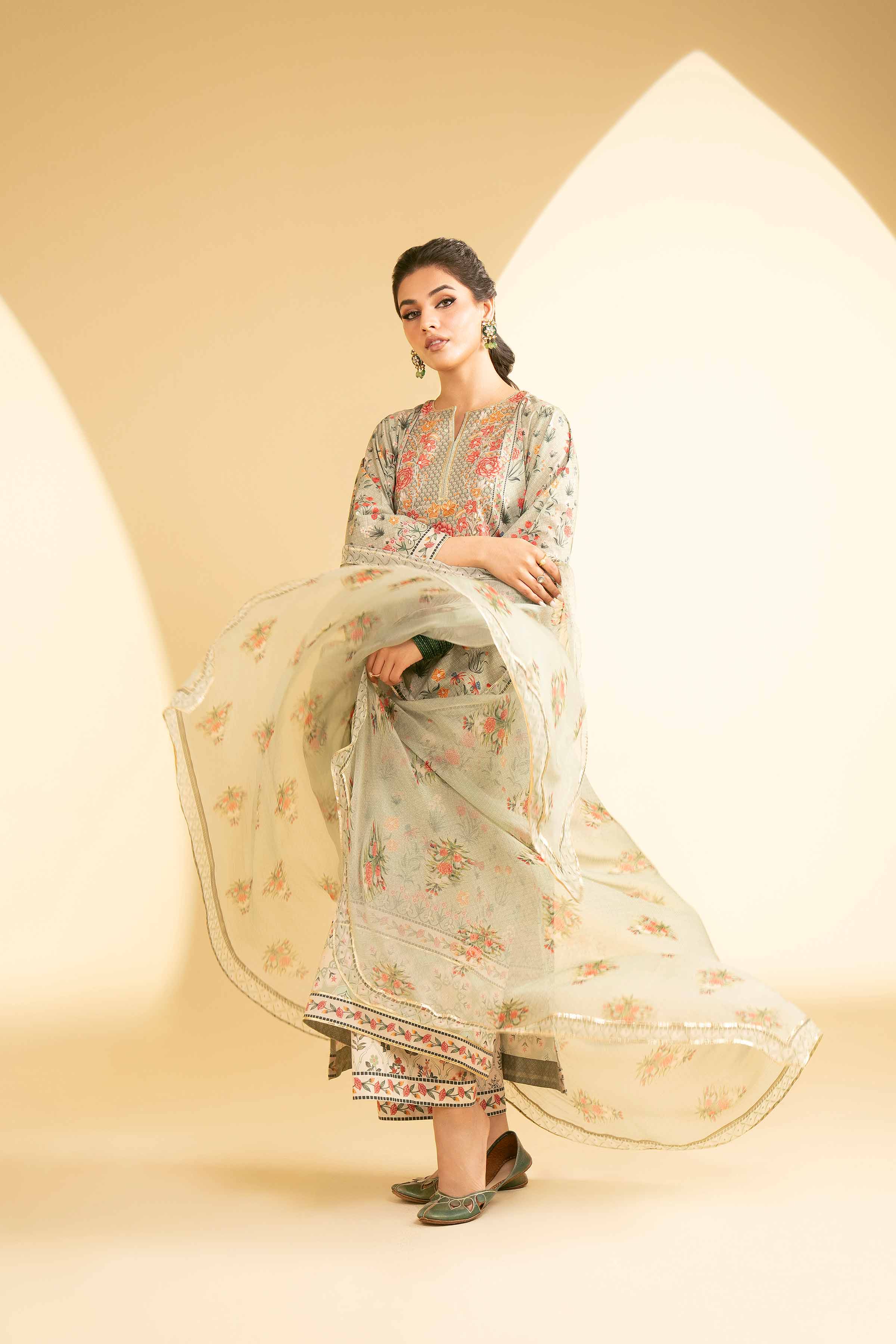 NishatUK - Mint Printed  Cambric 3-piece ready to wear Suit