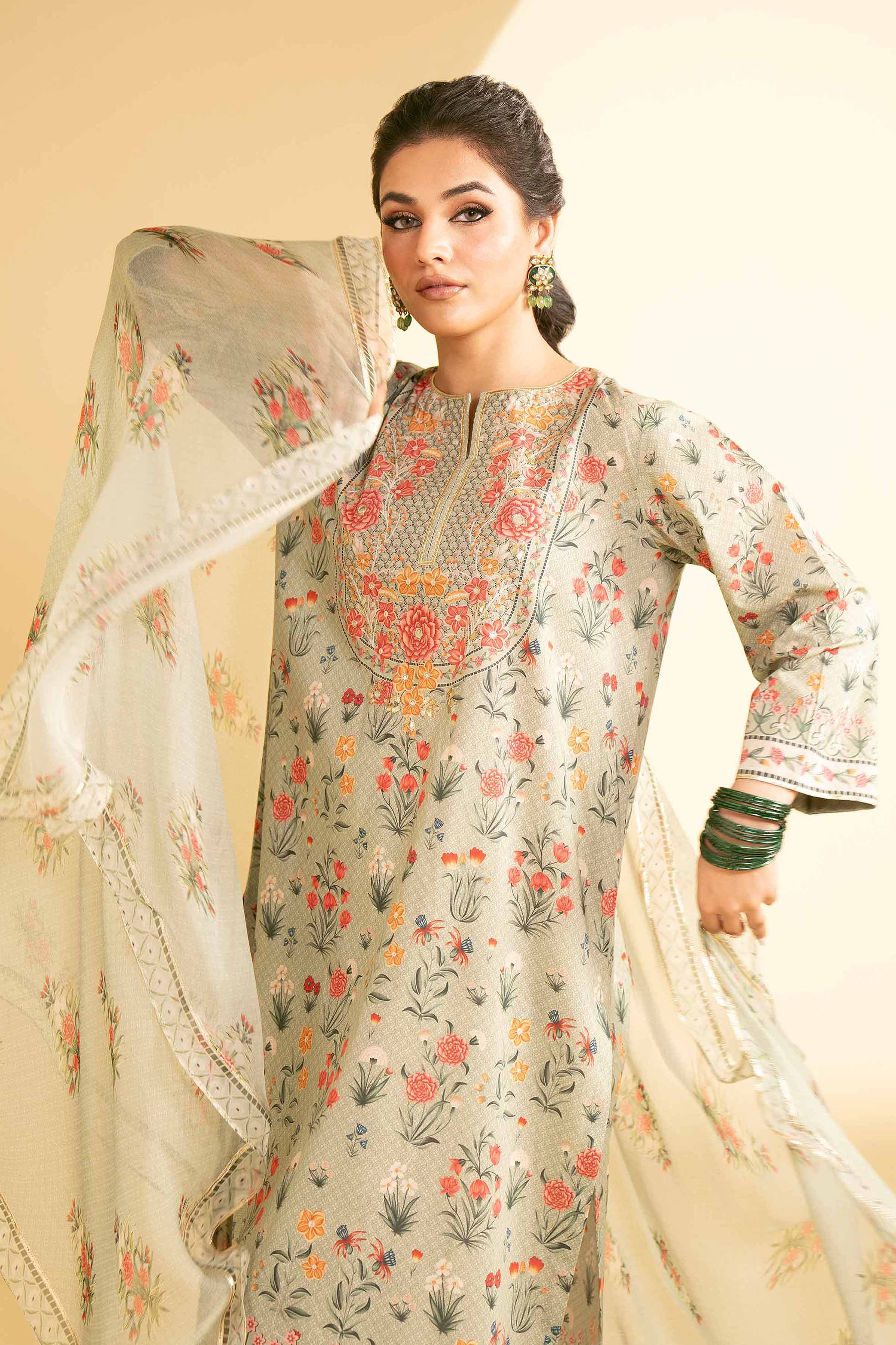 NishatUK - Mint Printed  Cambric 3-piece ready to wear Suit