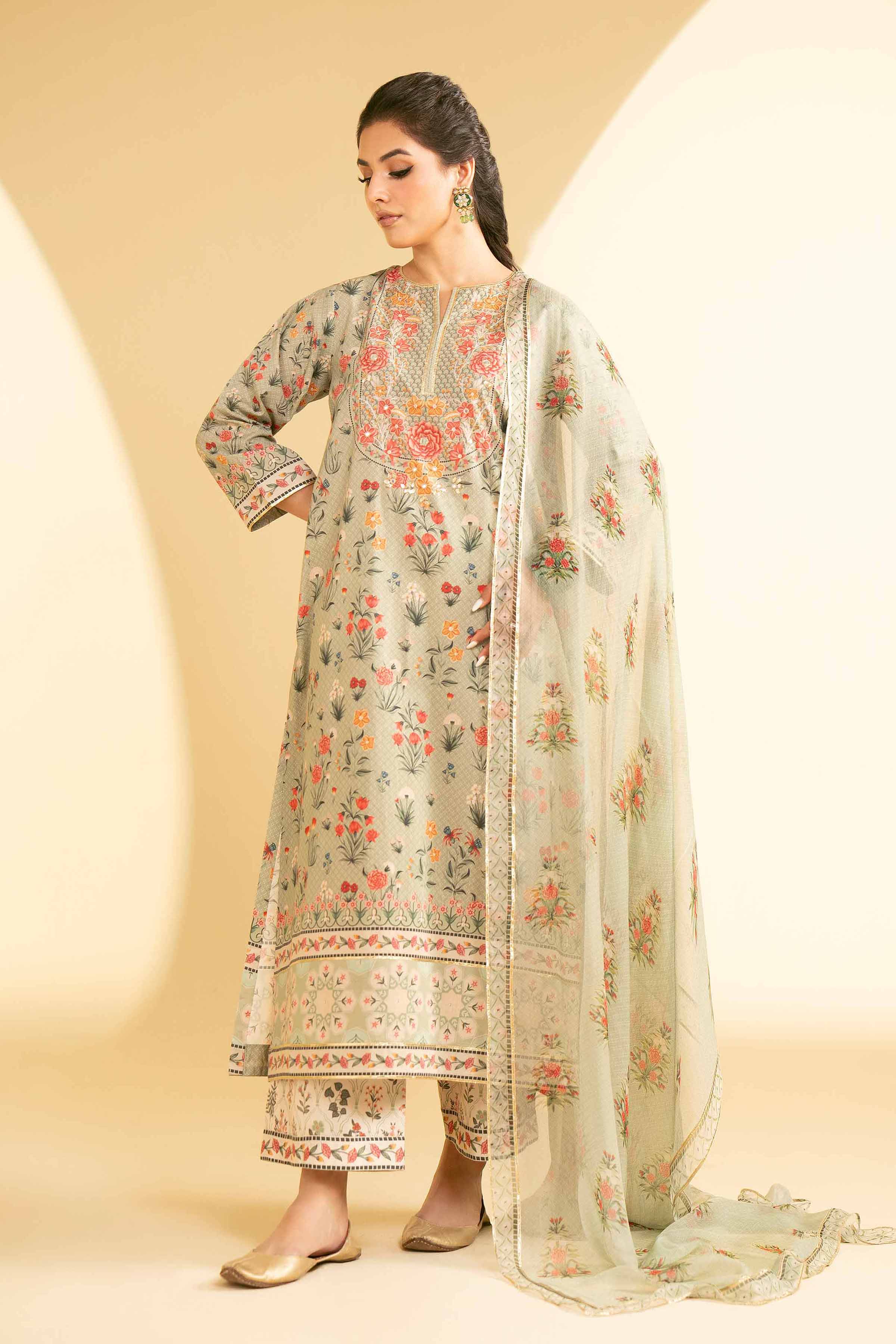 NishatUK - Mint Printed  Cambric 3-piece ready to wear Suit