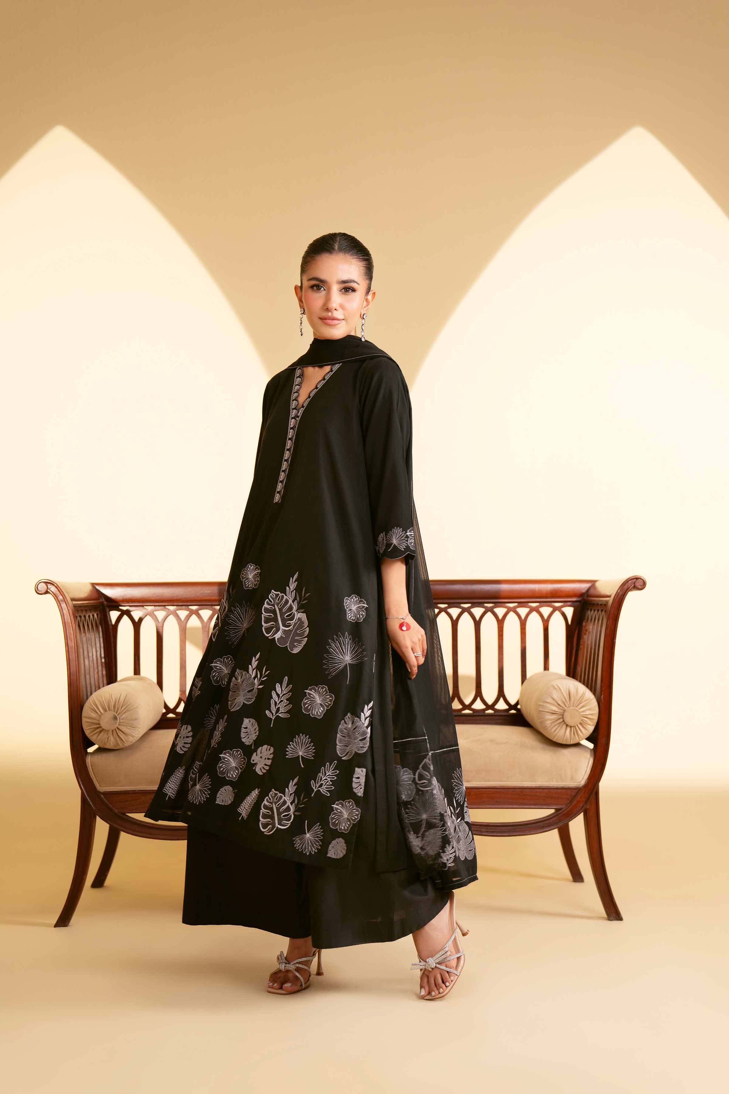 NishatUK - Black Embroidered  Cotton 2-piece ready to wear Luxury Dress