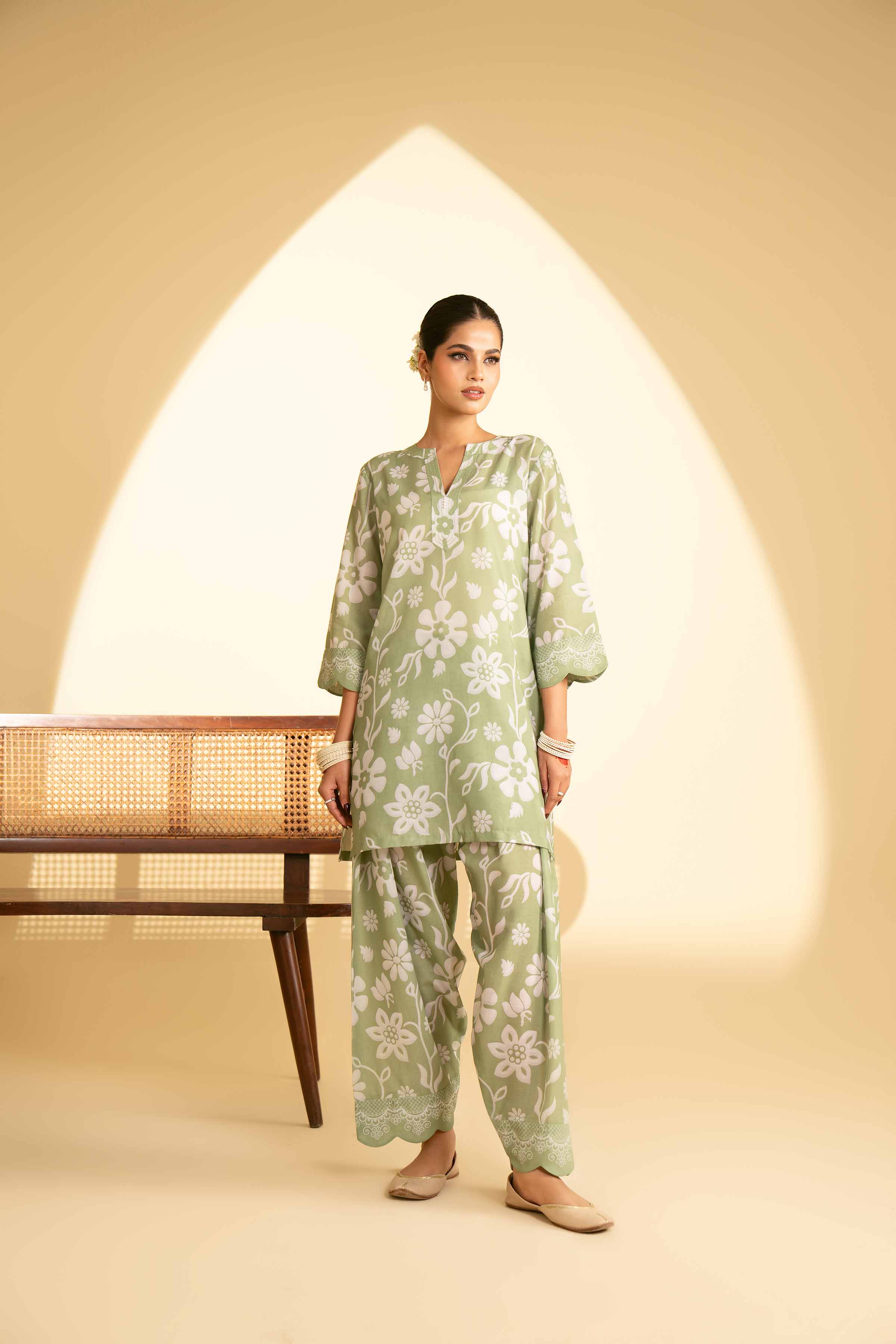 NishatUK - Green Printed Lawn 2-piece ready to wear Luxury Dress