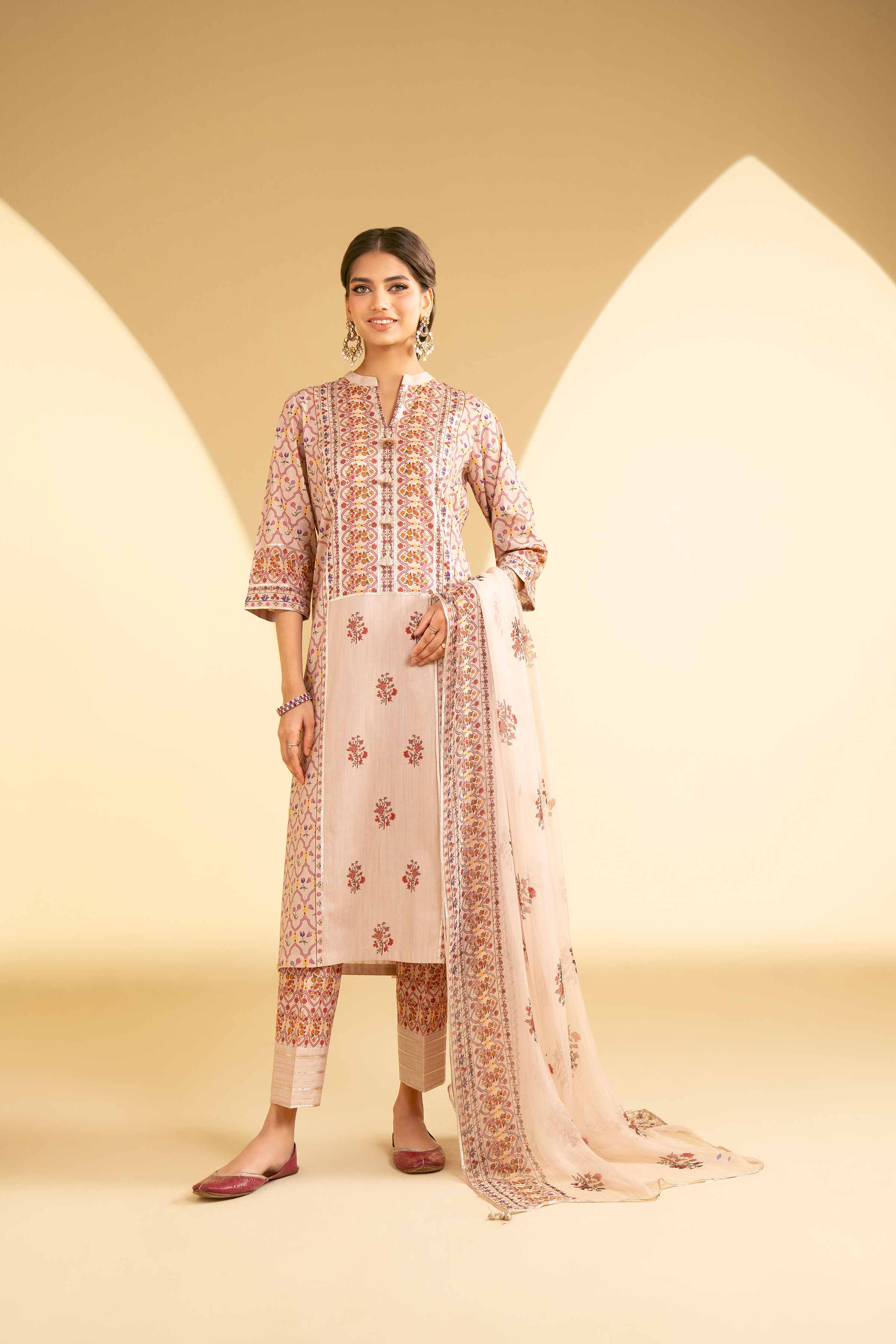 NishatUK - Beige Embroidered   Cambric 3-piece ready to wear Suit