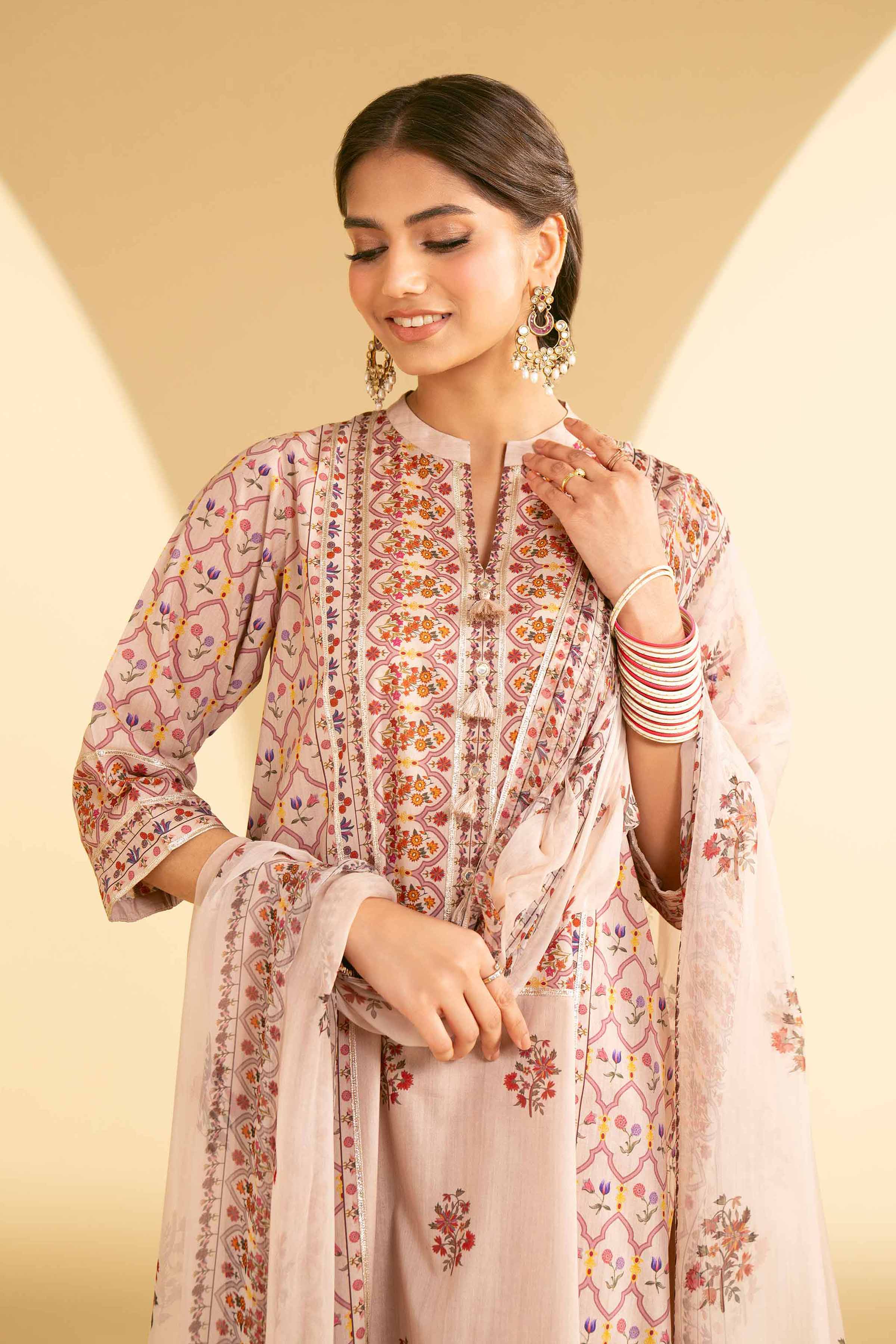 NishatUK - Beige Embroidered   Cambric 3-piece ready to wear Suit