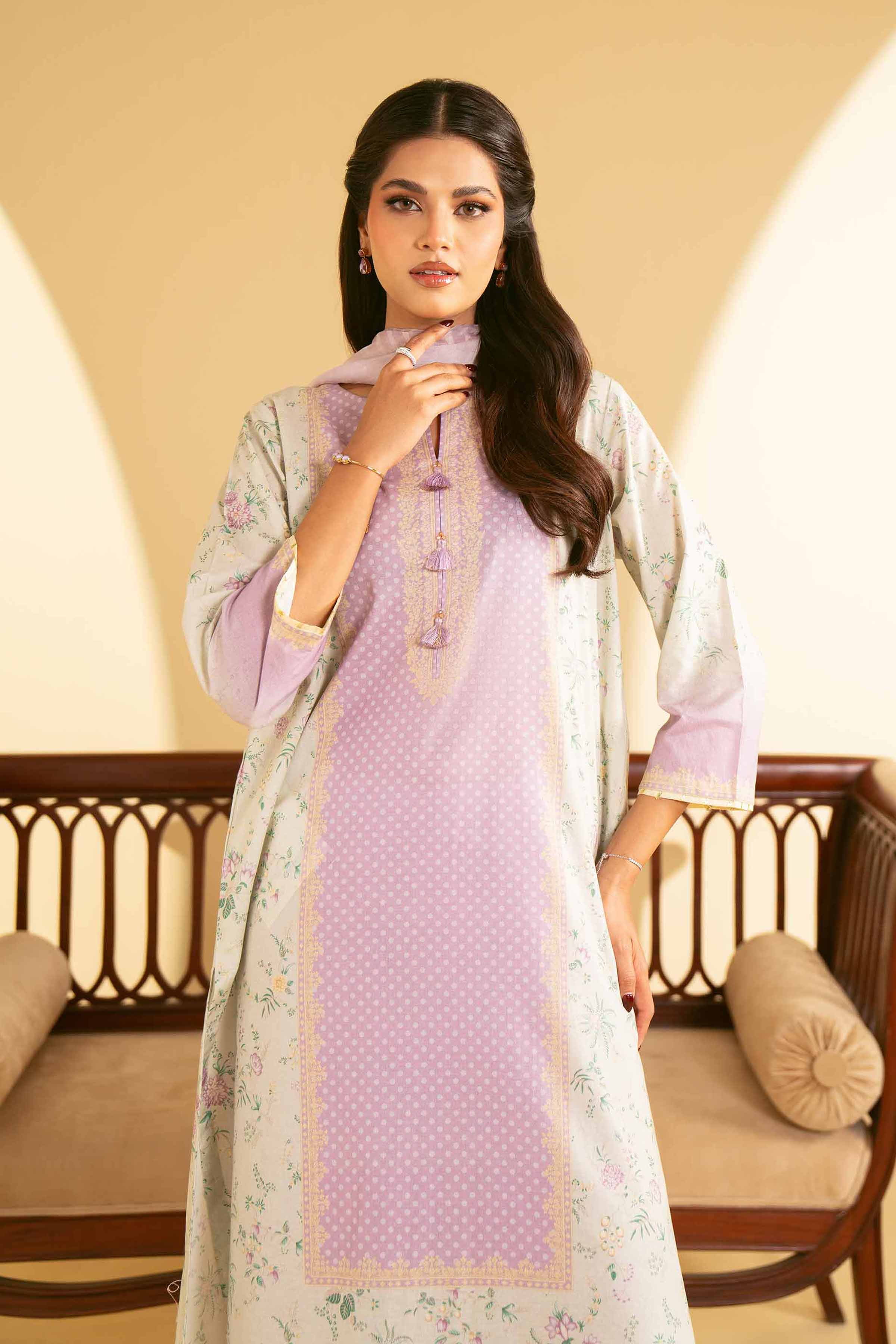 NishatUK - Purple Printed  Cambric 3-piece ready to wear Suit