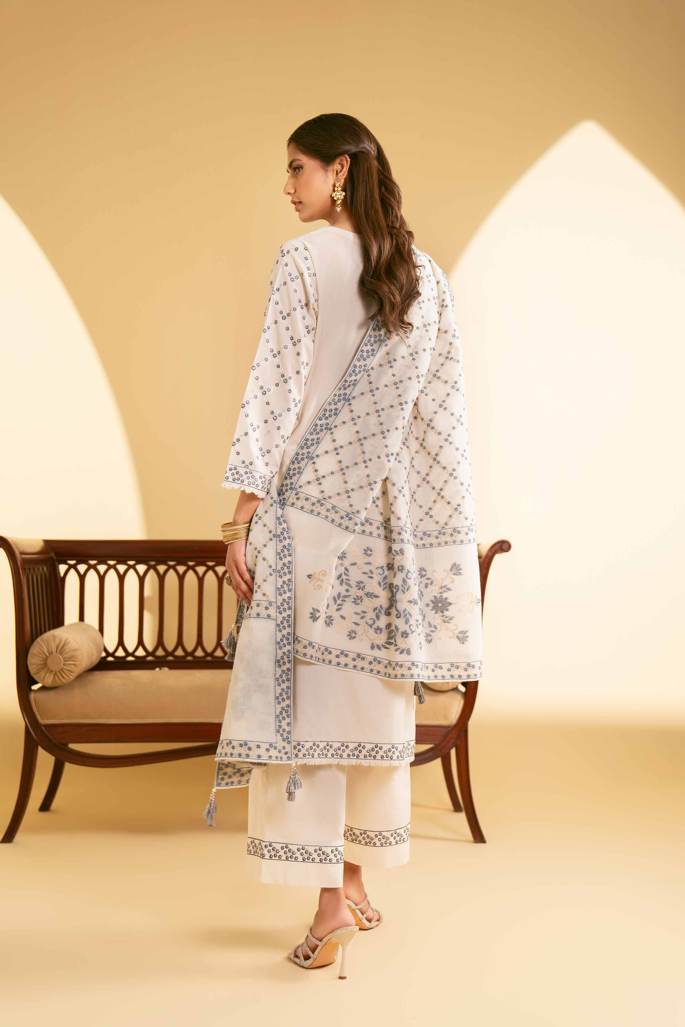 NishatUK - Beige Embroidered   Cambric 3-piece ready to wear Suit
