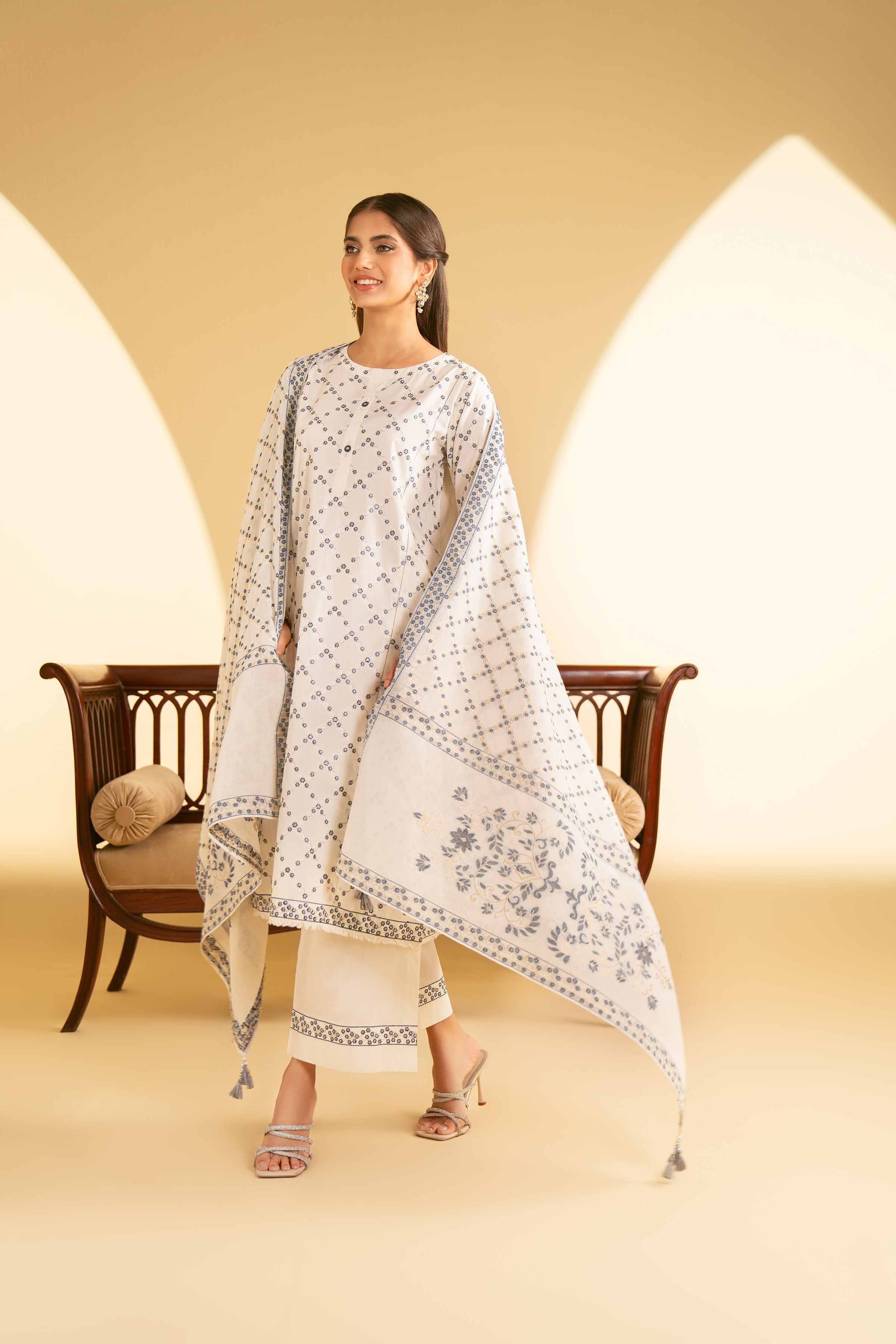 NishatUK - Beige Embroidered   Cambric 3-piece ready to wear Suit