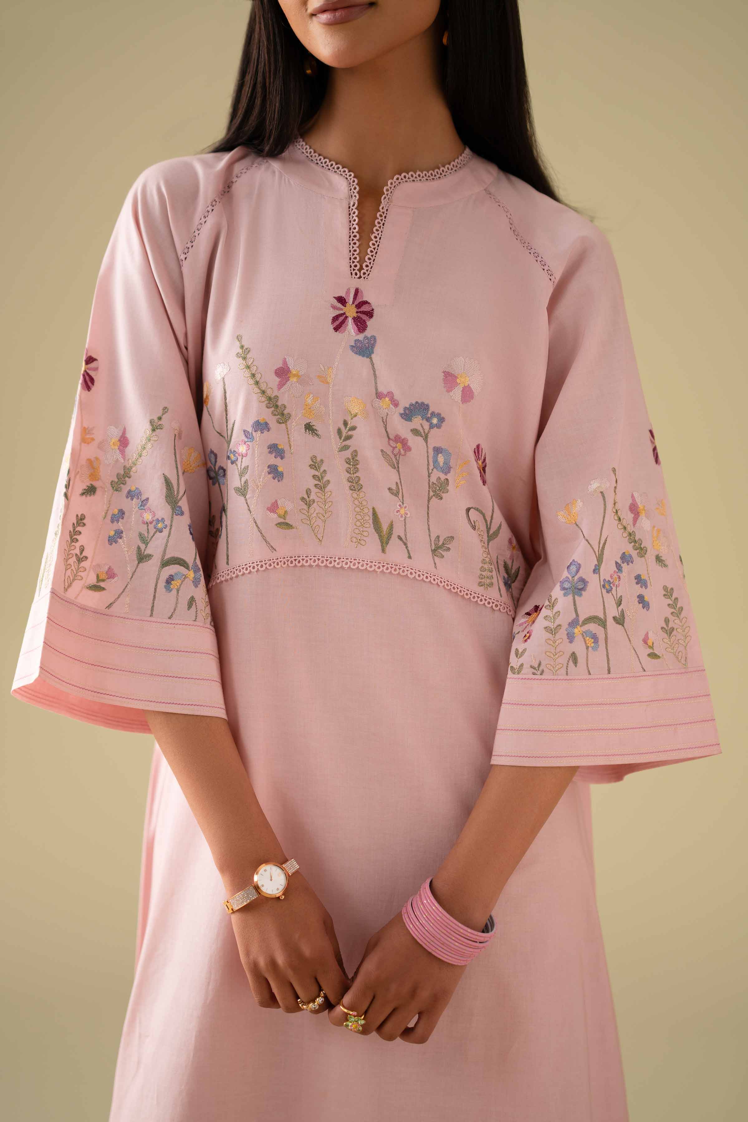 Nishat UK - Pink Embroidered Cambric 1 Piece ready To Wear luxury Shirt