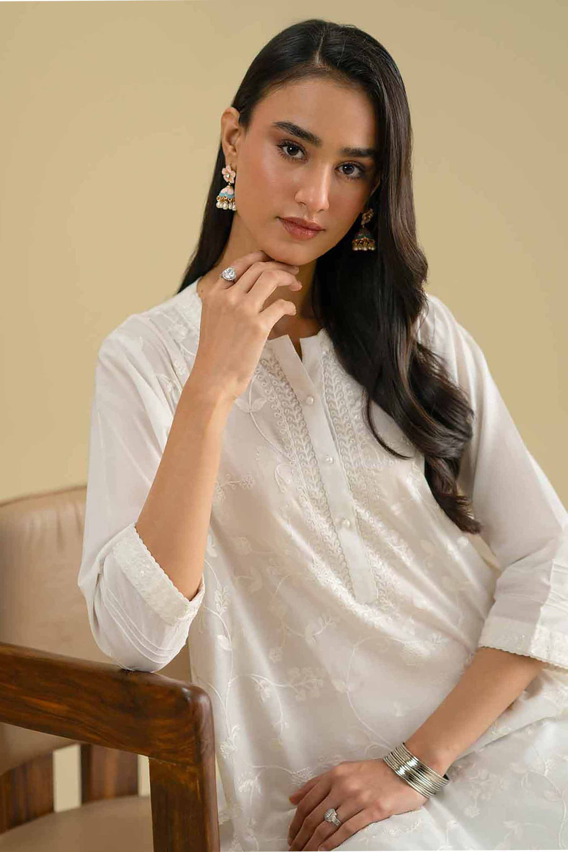 NishatUK - White Embroidered Cambric 1-piece ready to wear Shirt