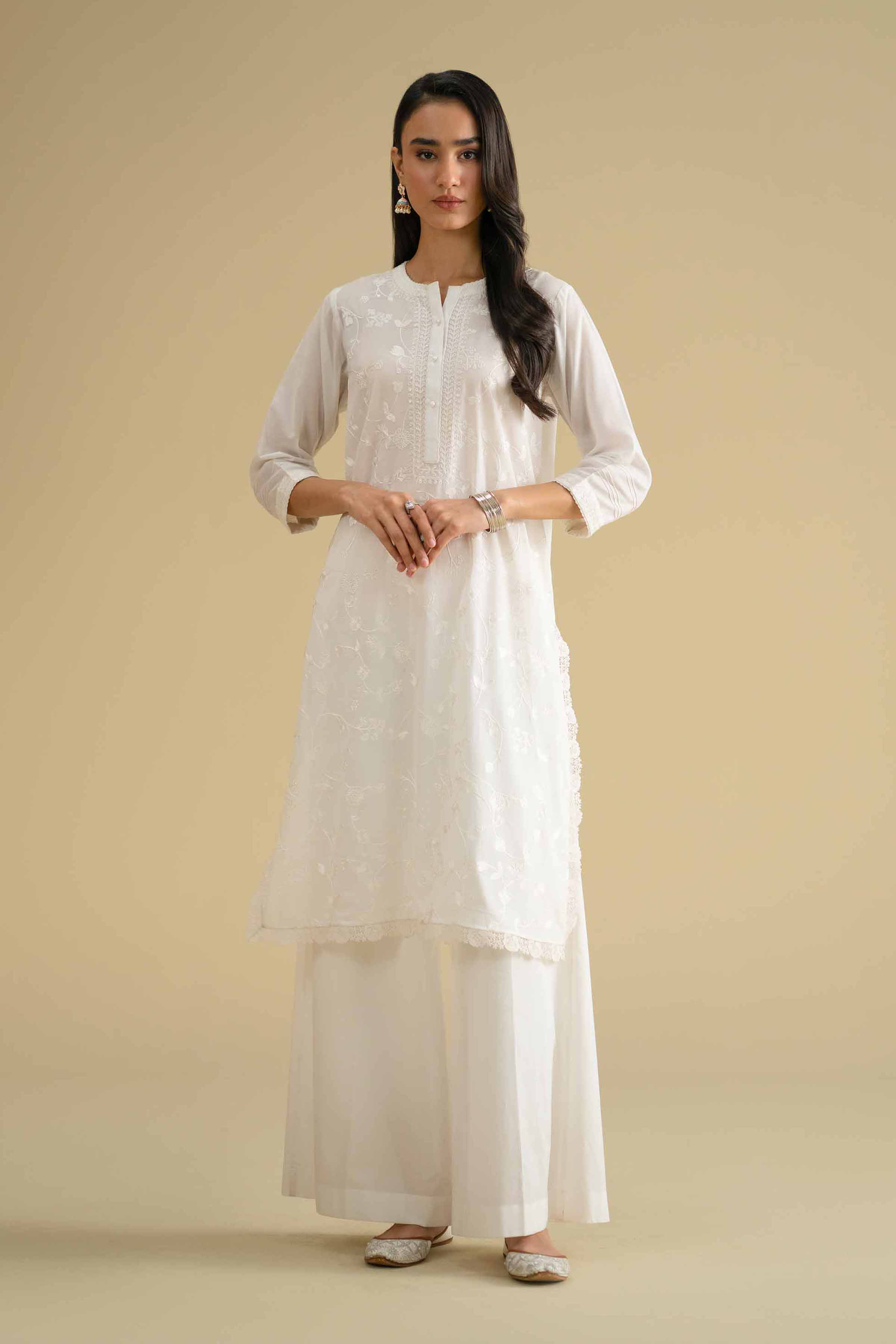 NishatUK - White Embroidered Cambric 1-piece ready to wear Shirt