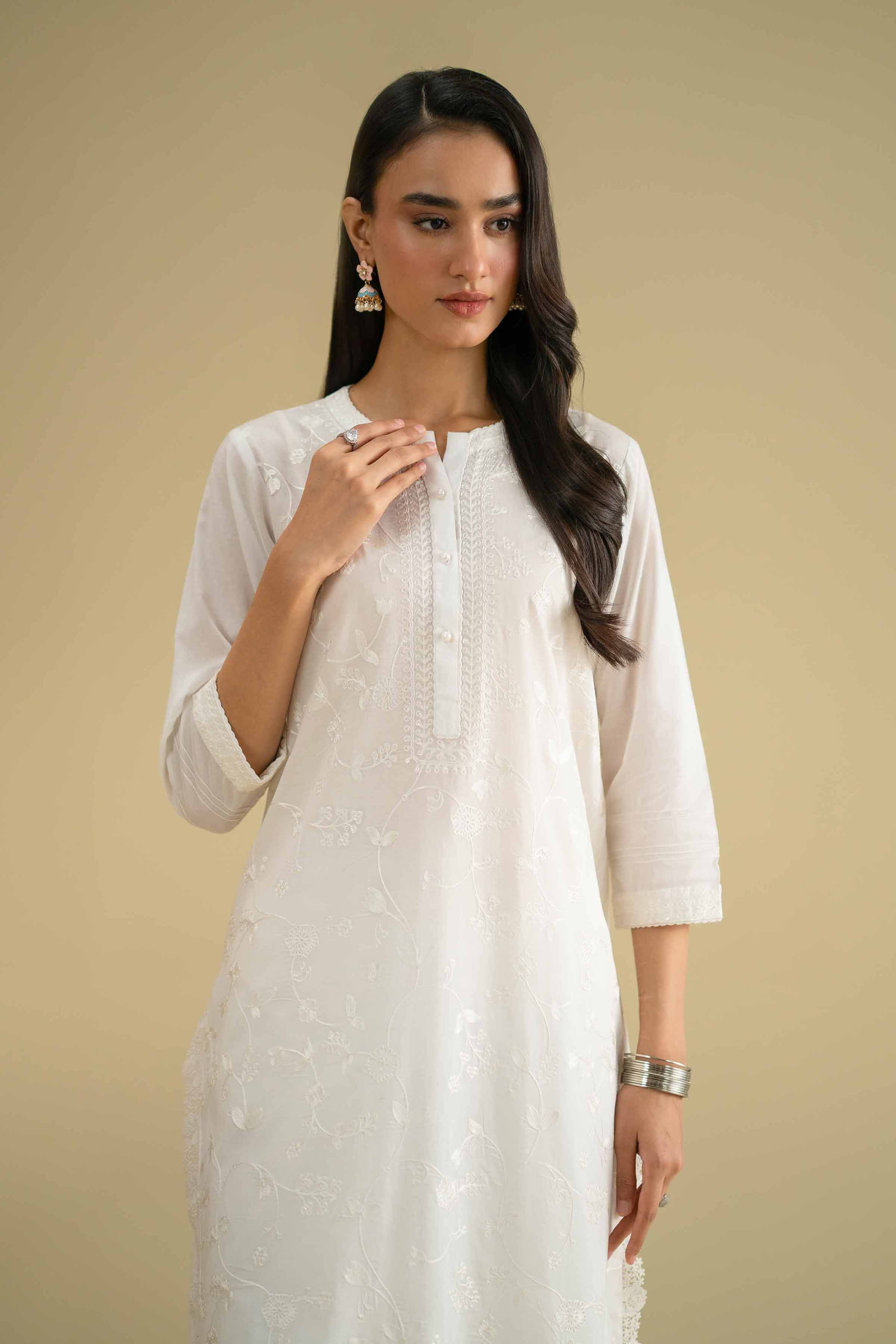 NishatUK - White Embroidered Cambric 1-piece ready to wear Shirt