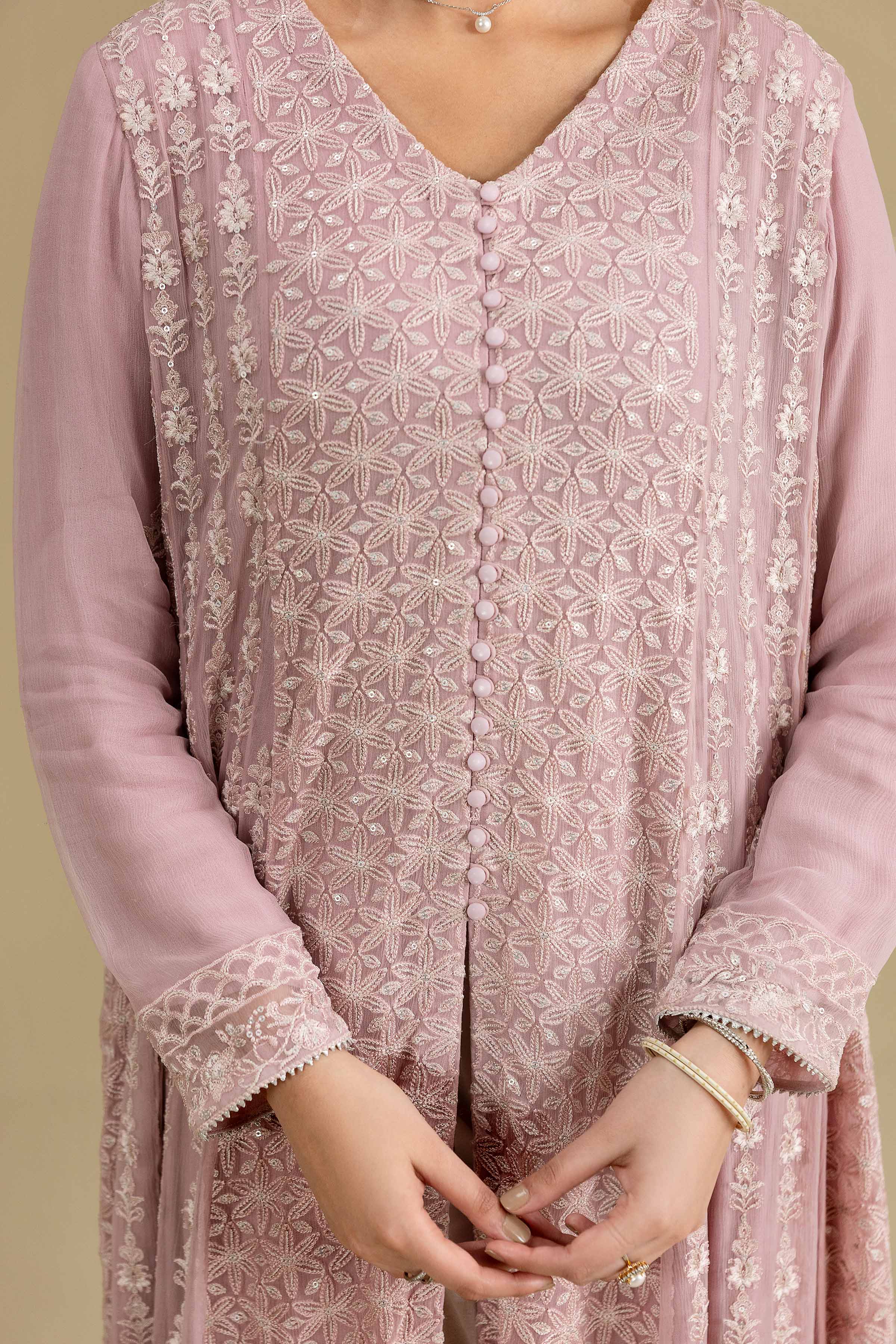 Nishat UK - Pink Embroidered Chiffon 1 Piece ready to wear luxury Shirt