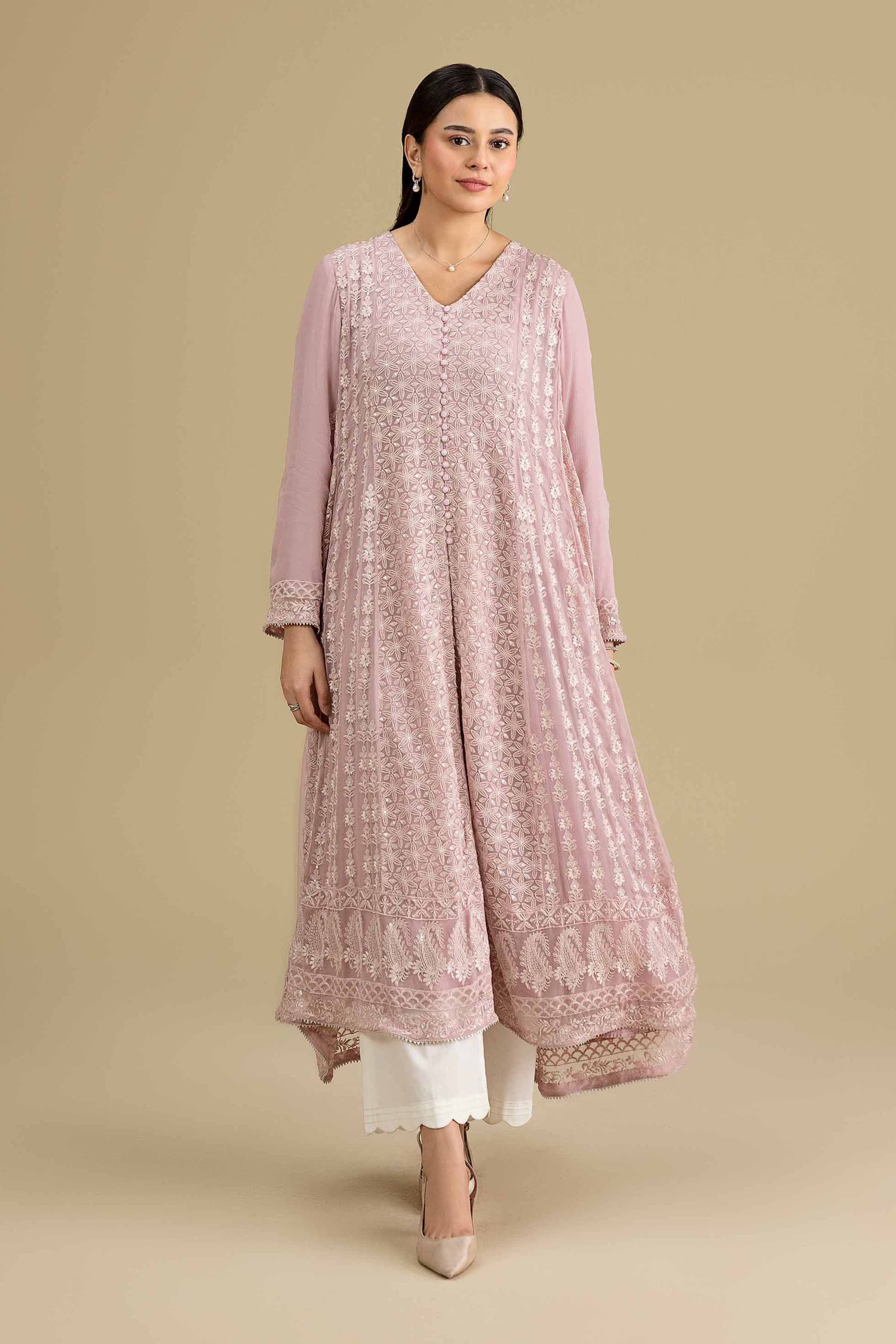 Nishat UK - Pink Embroidered Chiffon 1 Piece ready to wear luxury Shirt